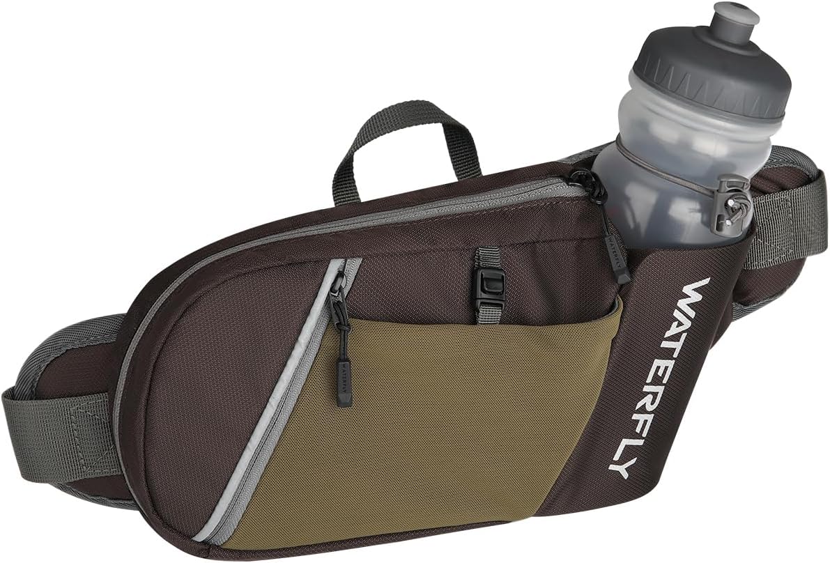 WATERFLY Fanny Pack Waist Bag: Hiking Water Bottle Holder with Strap Waist Pack for Women Men Hydration Hip Packs for Running Walking Traveling-Coffee Brown