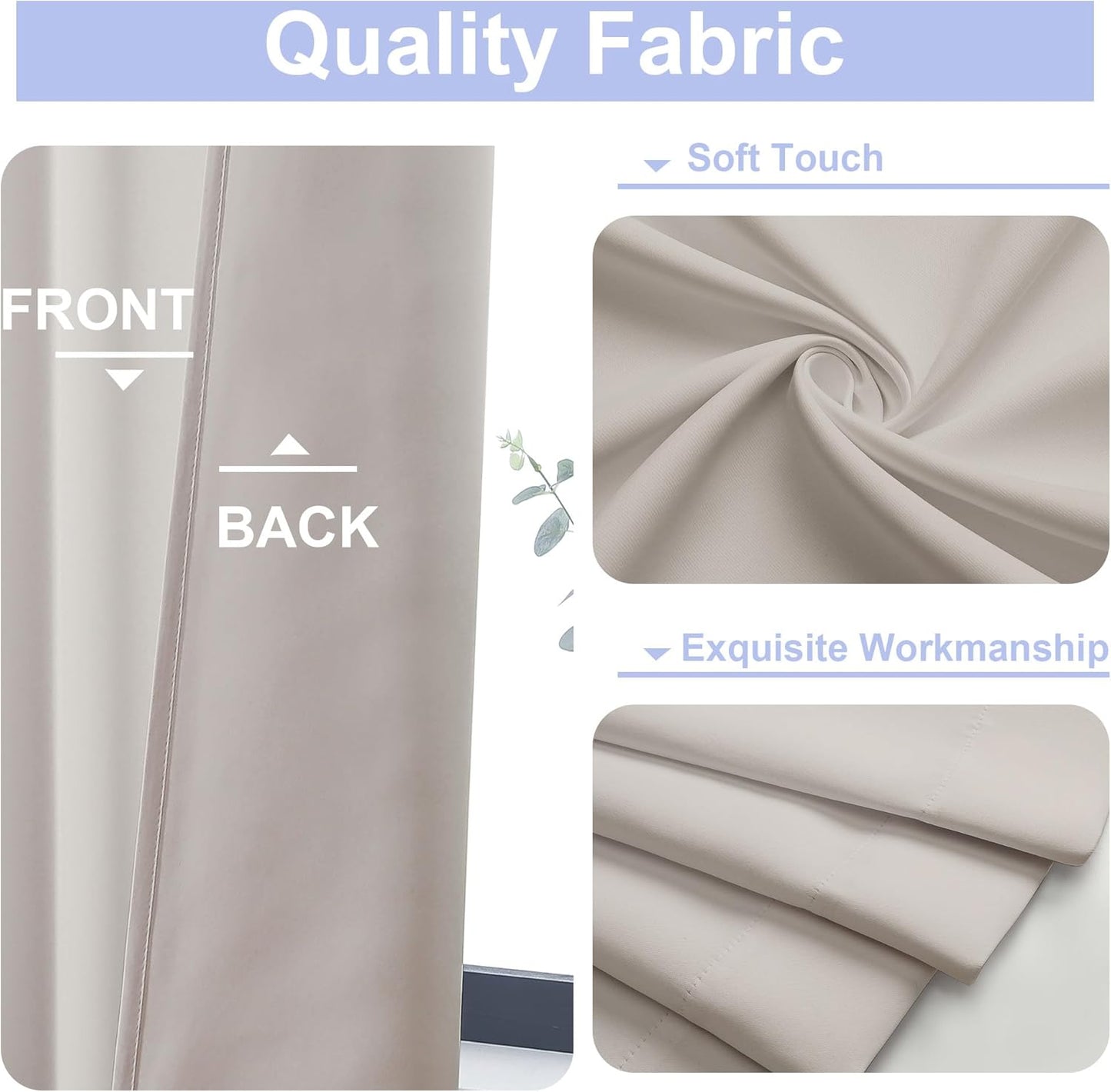 Simplebrand Ava Natural Short Blackout Curtains for Bedroom 54 Inches Long 2 Panels Set, Solid Thermal Insulated, Energy Saving Window Treatment Curtains Blackout Drapes, W40 x L54 Inch, Natural