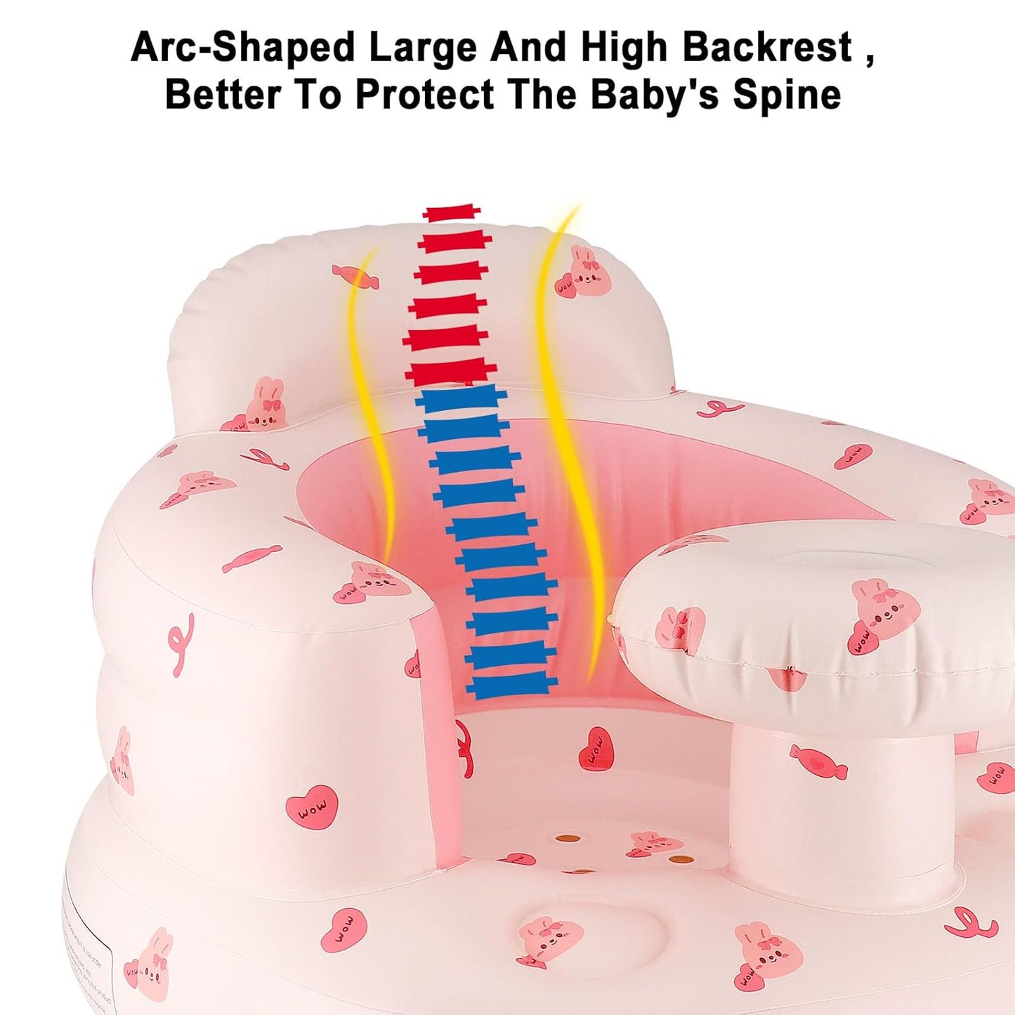 Pink Baby Inflatable Seat for 3-36 Months Girl, Built-in Air Pump, Bear Baby Support Seat Summer Toddler Chair for Sitting Up, Floor Seater