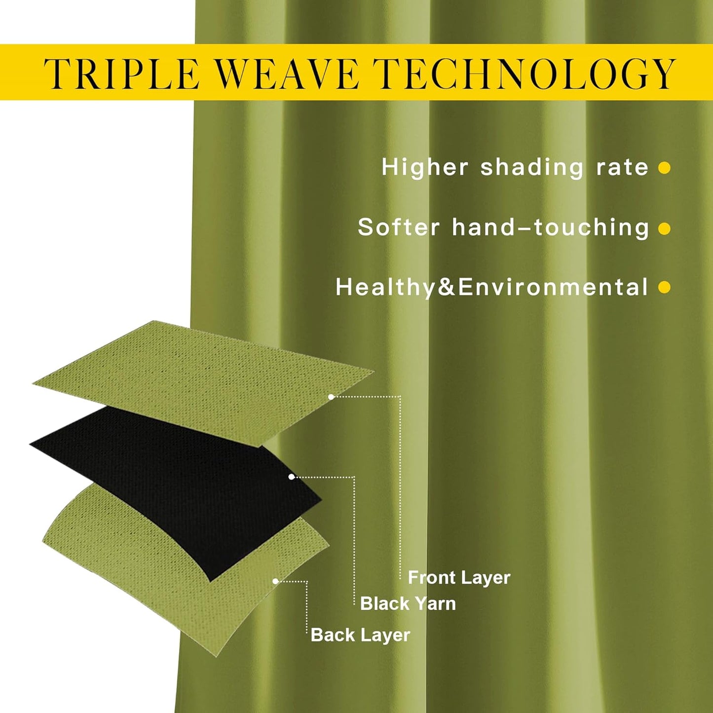 NICETOWN Fresh Green Blackout Curtains for Living Room, Grommet Thermal Insulated Window Drapes Room Divider Blinds Sound Reducing for Living Room, W46 x L102, 2 Pieces
