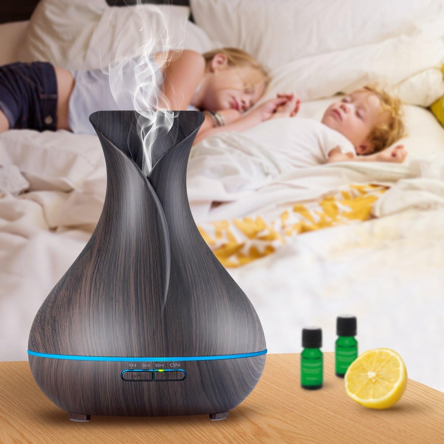 Aroma Essential Oil Diffuser, 400ml Ultrasonic Cool Mist Humidifier with Waterless Auto Shut-Off and Cleaning Kit for Home, Yoga, Office, Spa, Bedroom, Baby Room - Wood Grain