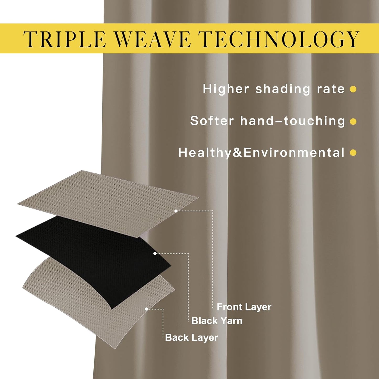 NICETOWN Taupe Curtain Panels - (52 inches by 120 Inch, Black, Set of 2) Home Decoration Thermal Insulated Solid Grommet Blackout Curtains/Drapes for Hall/Dining Room