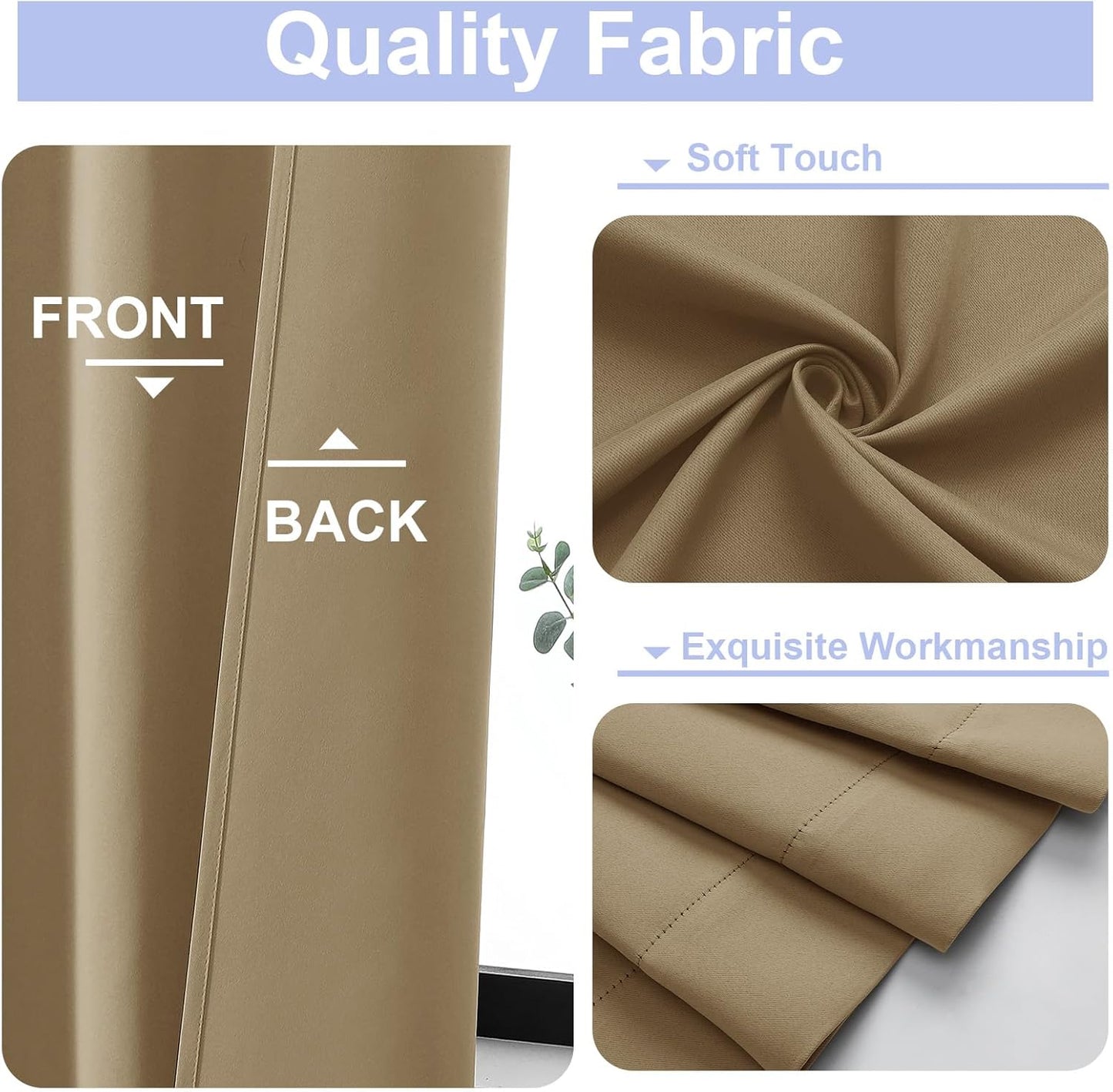 Simplebrand Ava Taupe Short Blackout Curtains for Bedroom 45 Inches Long 2 Panels Set, Solid Thermal Insulated, Energy Saving Window Treatment Curtains Blackout Drapes, W40 x L45 Inch, Taupe
