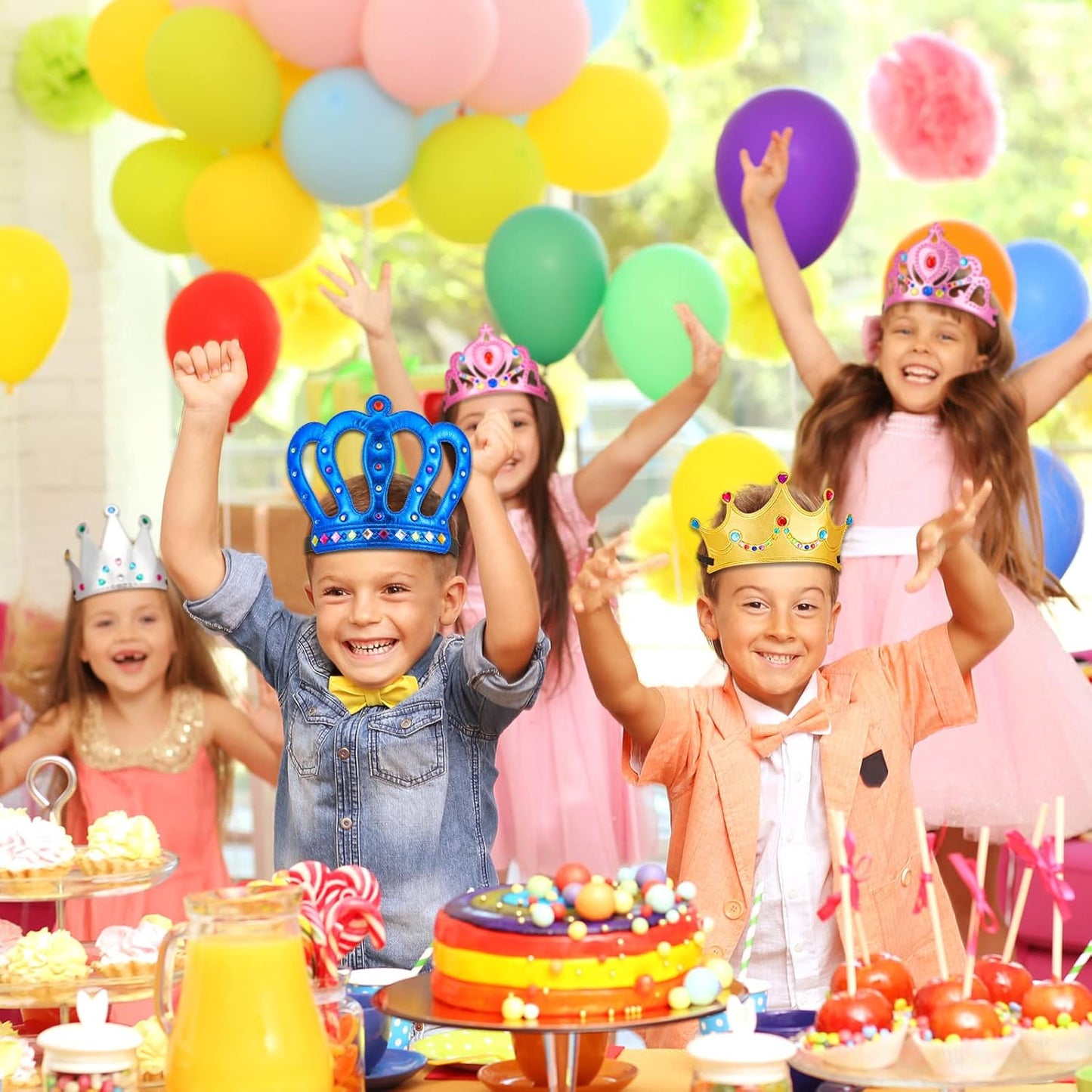 Epakh Princess Party Crowns Set, 27 Pcs DIY Crown with Diamond Stickers, Birthday Party Favor for Children and Princess Fans