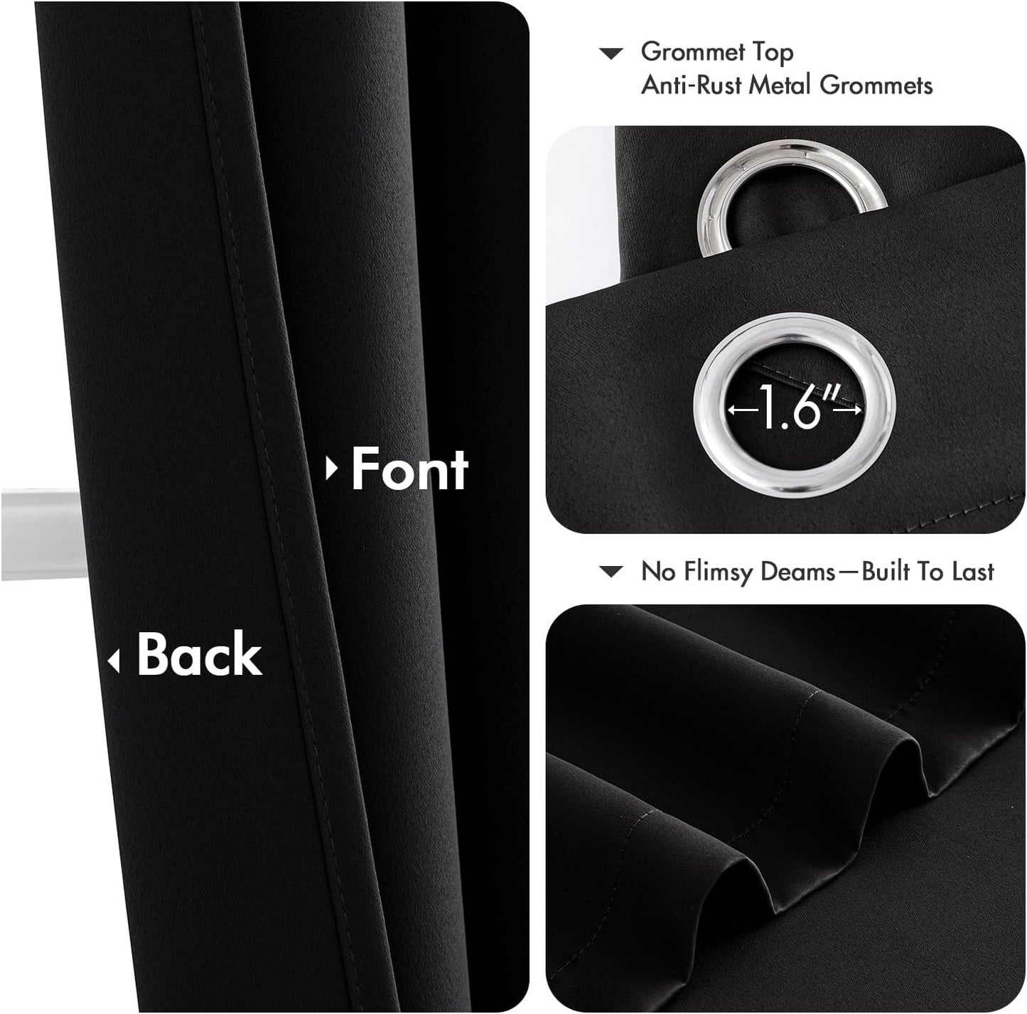 MIULEE Black Blackout Curtains - Bedroom Window Treatment Curtains Thermal Insulated Room Darkening Drapes for Living Room Kitchen Grommet Top Light Blocking Drapery, 40 x 50 Inches Long, 2 Panels