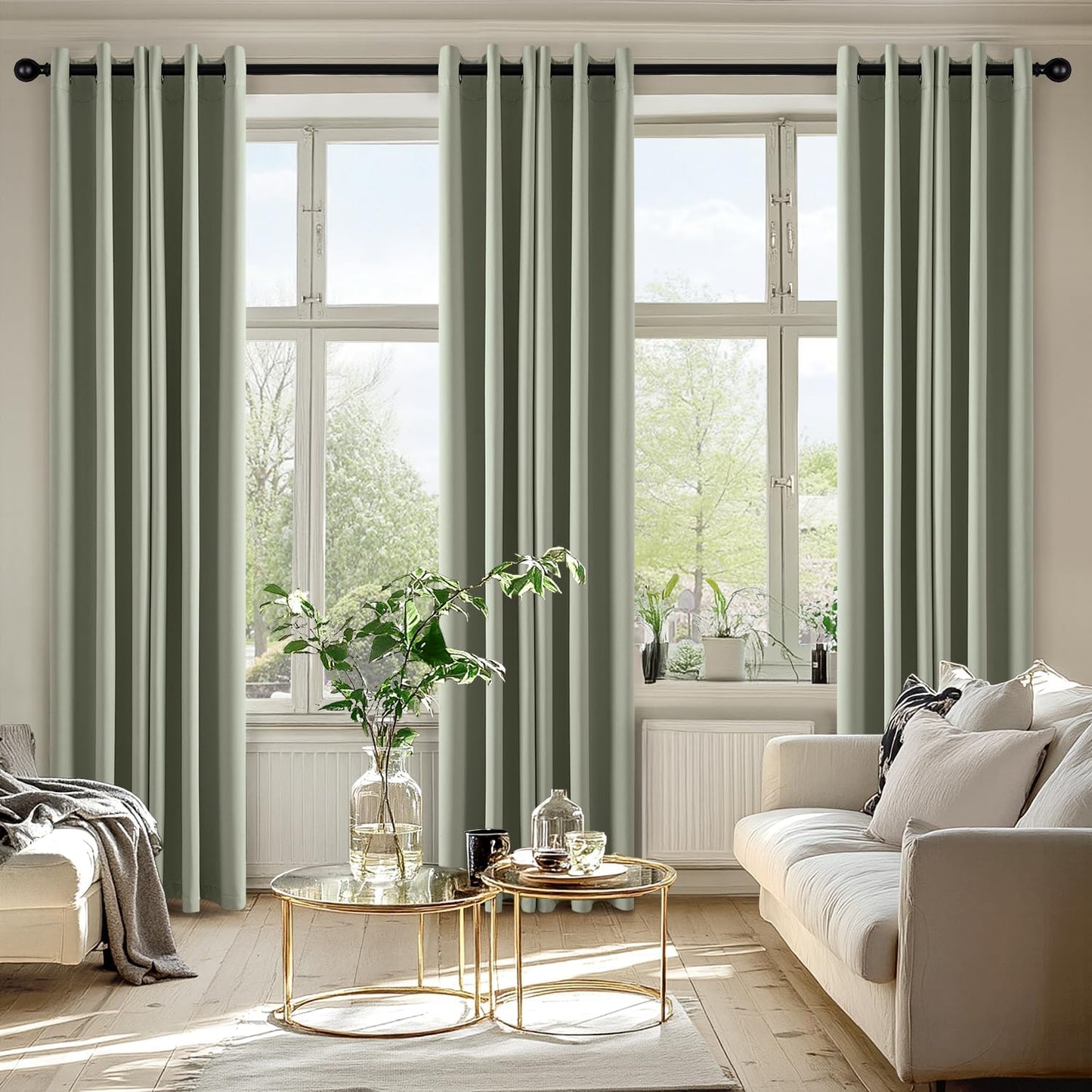 MIULEE Sage Green Blackout Curtains for Bedroom Living Room 86 Inches Long 2 Panels, Thermal Insulated Room Darkening Drapes Solid Grommet Top Noise Reducing Light Green Window Treatments 40x86 Inch