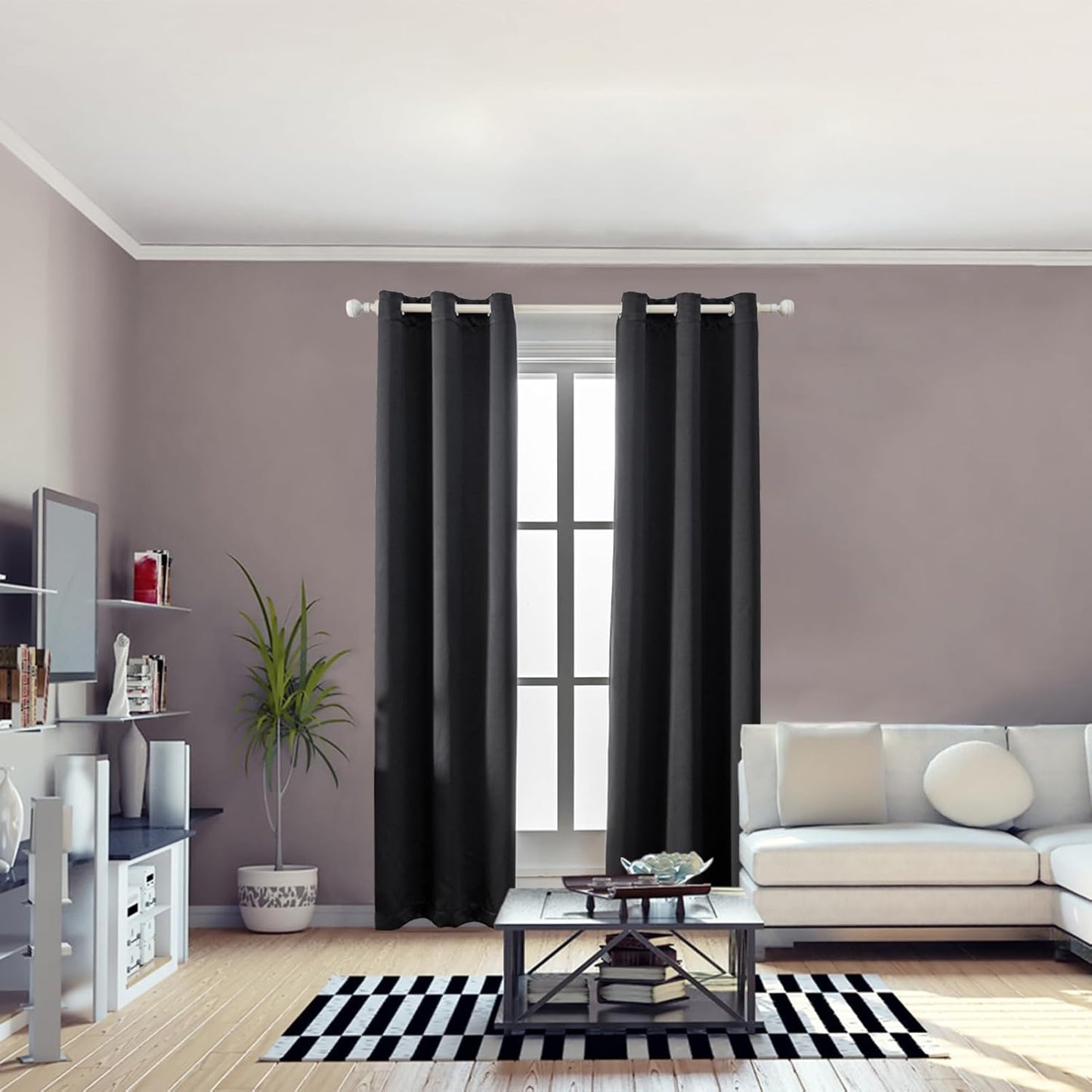 Anytime 100% Blackout Curtain Set, Thermal Insulated & Energy Efficiency Window Draperies for Guest Room, Full Shading Panels for Shift Worker and Light Sleepers（Black, 2 Panels, 42W x 72L）