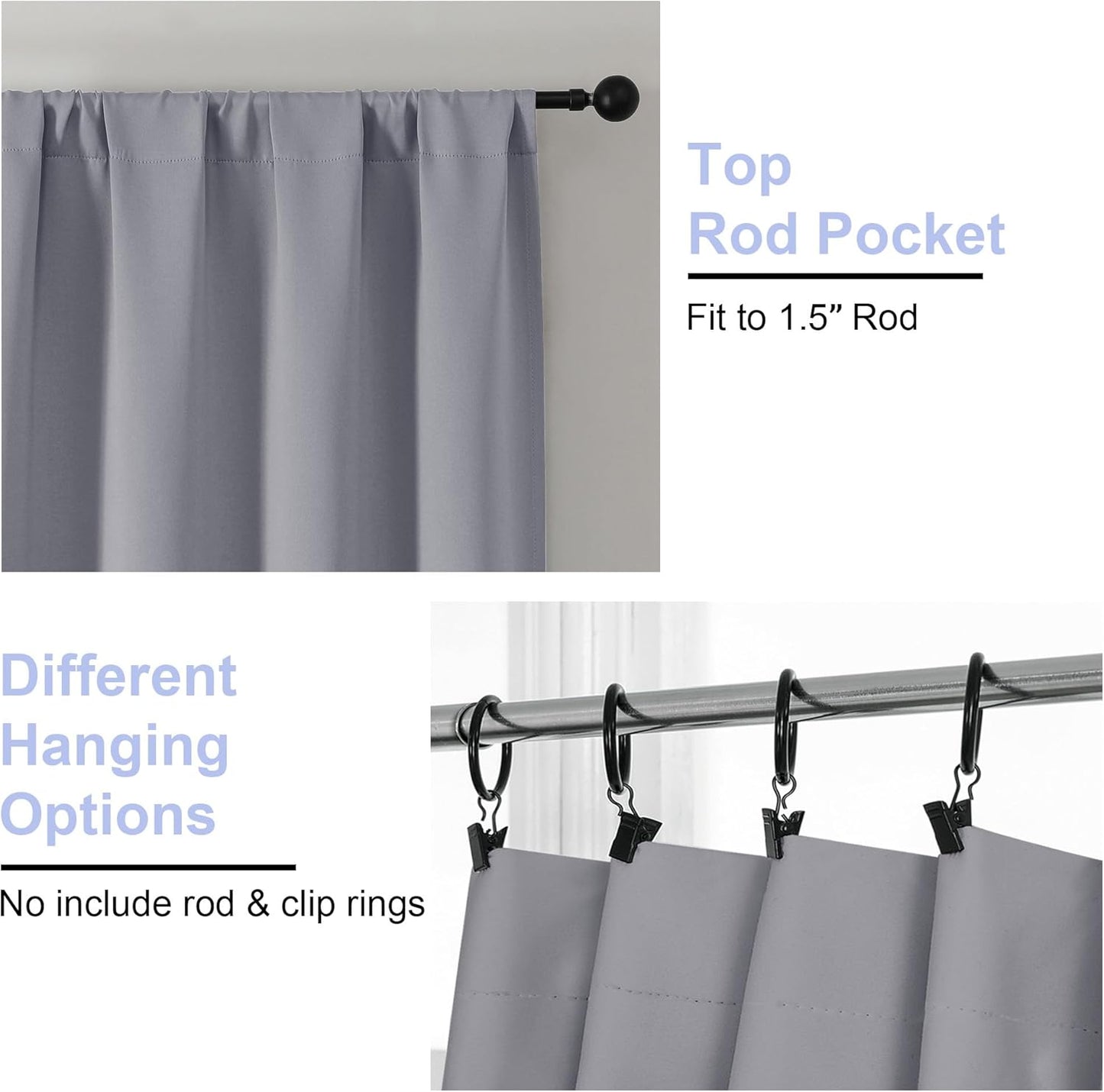 Simplebrand Ava Silver Grey Blackout Curtains for Bedroom 96 Inches Long 2 Panels, Solid Thermal Insulated, Energy Saving Living Room Window Treatment Curtains Blackout Drapes, W40 x L96 Inch, Silver