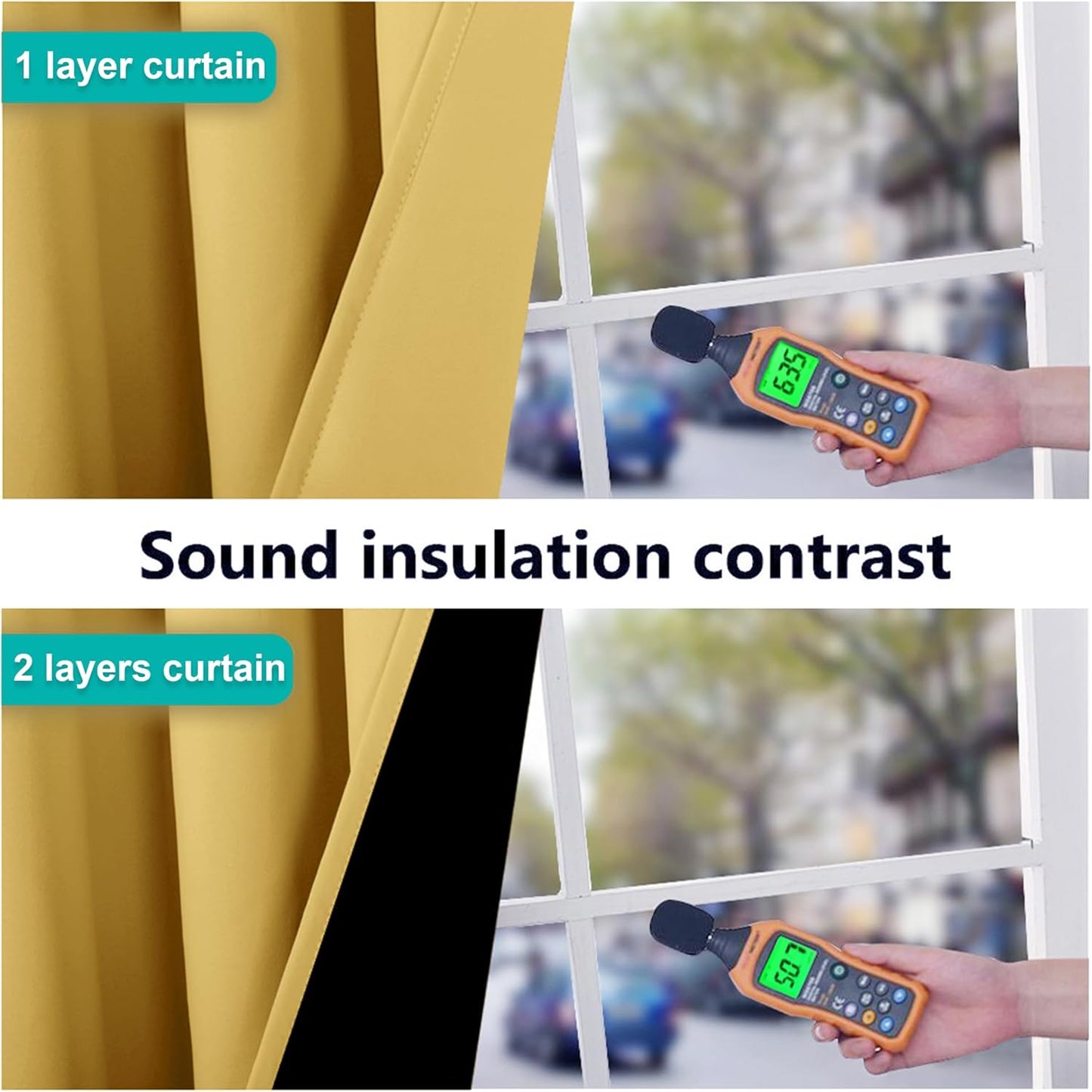 NICETOWN 100% Blackout Curtains with Black Liners, Thermal Insulated Full Blackout 2-Layer Lined Drapes, Energy Efficiency Window Drapes for Dining Room (Bright Yellow, 2 Panels, 52" W by 45" L)