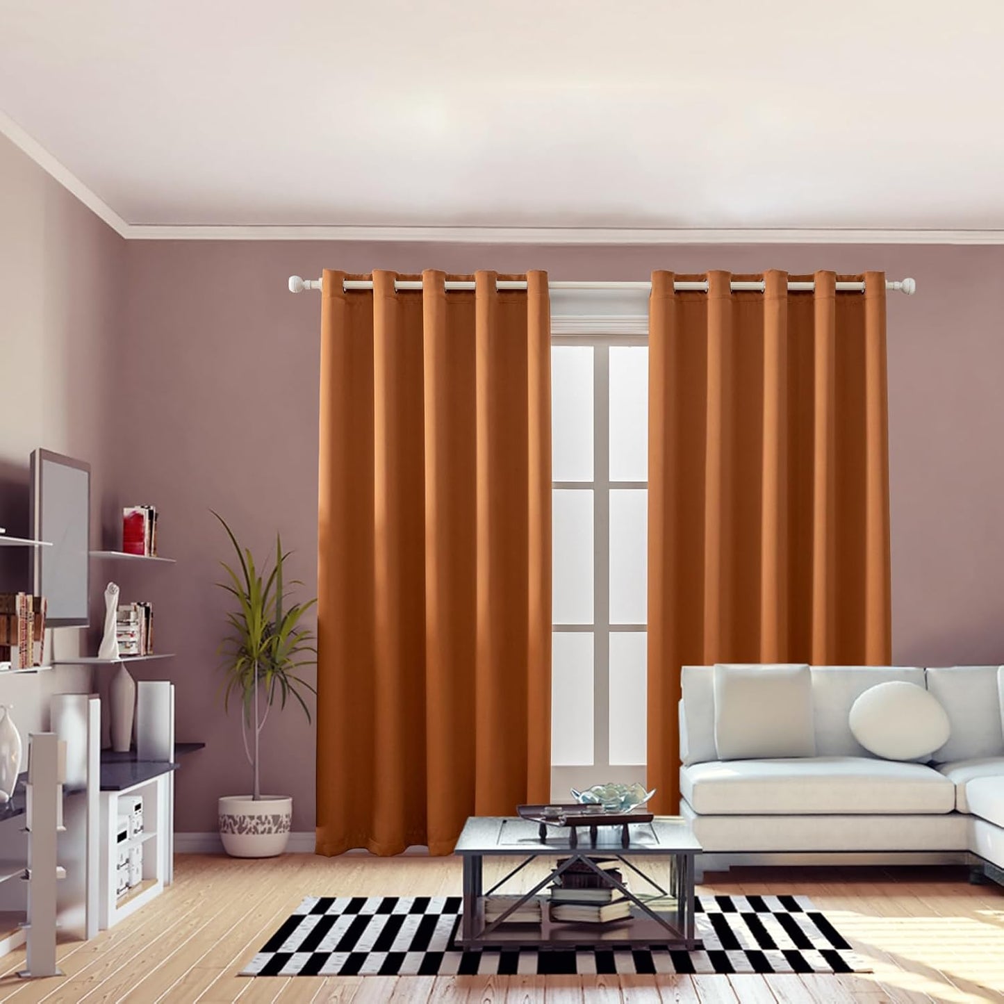 Anytime 100% Blackout Curtain Set, Thermal Insulated & Energy Efficiency Window Draperies for Guest Room, Full Shading Panels for Shift Worker and Light Sleepers（Orange, 2 Panels, 70W x 84L）