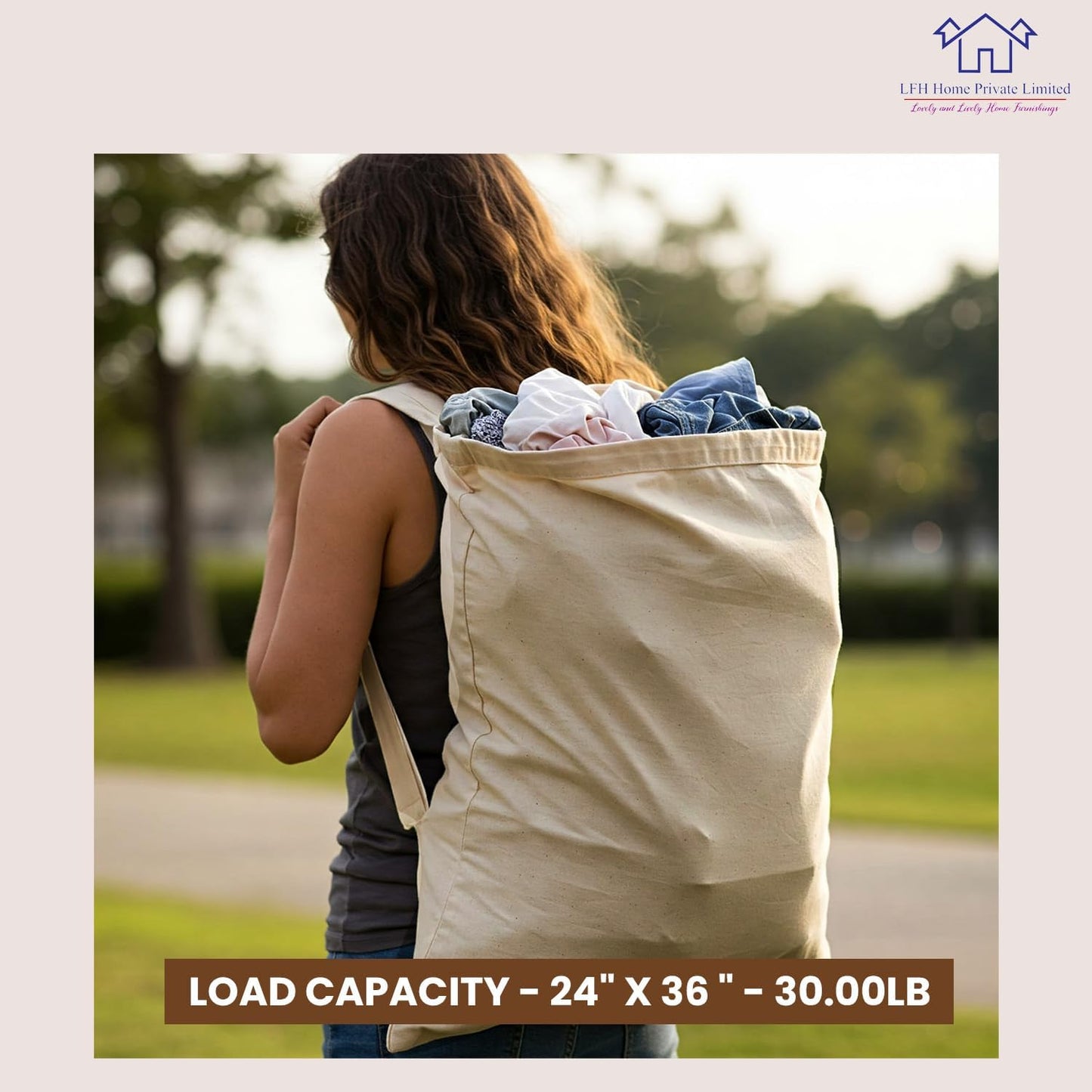 LFH Home Cotton Canvas Extra Large Laundry Bag with Handle, Heavy Duty Drawstring Closure Washable Laundry Bags School Travel, Home, Hotel, College Dorm, Organizer Sack, Toys Clothes 24x36-Natural