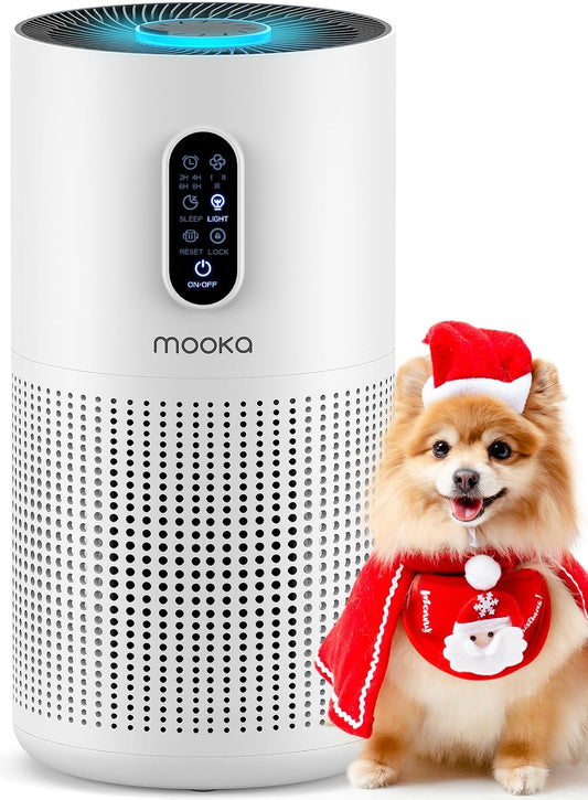 Air Purifiers for Home Large Room up to 1500 ft², MOOKA HEPA Air Purifier for Home Pets Hair in Bedroom with Aromatherapy, Air Filter Cleaner for Dorm, Pets, Office, 20dB, Night Light, B-D03, White