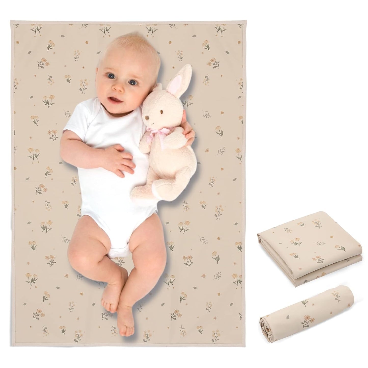 Vegan Leather Baby Changing Mat - Wipeable Portable Changing Pad, Foldable Travel Changing Mat for Baby, Newborns Toddlers Shower Gifts (Flower,20"*28")