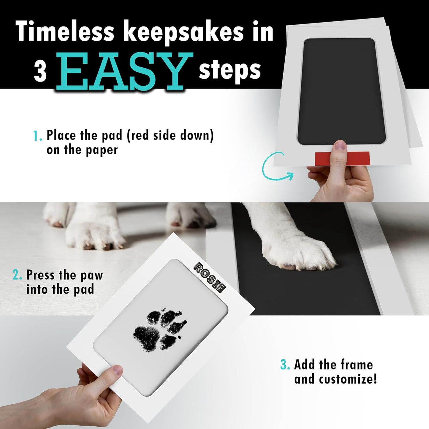 Baby Mushroom Pet Paw Ink Print Kit | Personalized Gift for Pet Lovers | Small Dog and Cat Memorial Keepsake with Clean-Touch Inkless Ink Pad & Picture Frames