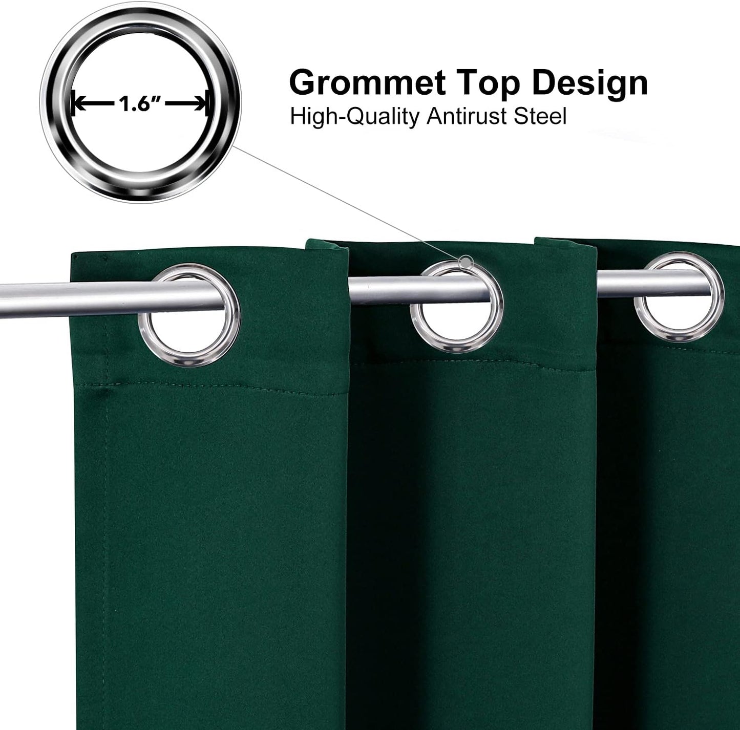 ChrisDowa Grommet Blackout Curtains for Bedroom and Living Room - 2 Panels Set Thermal Insulated Room Darkening Curtains (Forest Green, 52W x 84L)