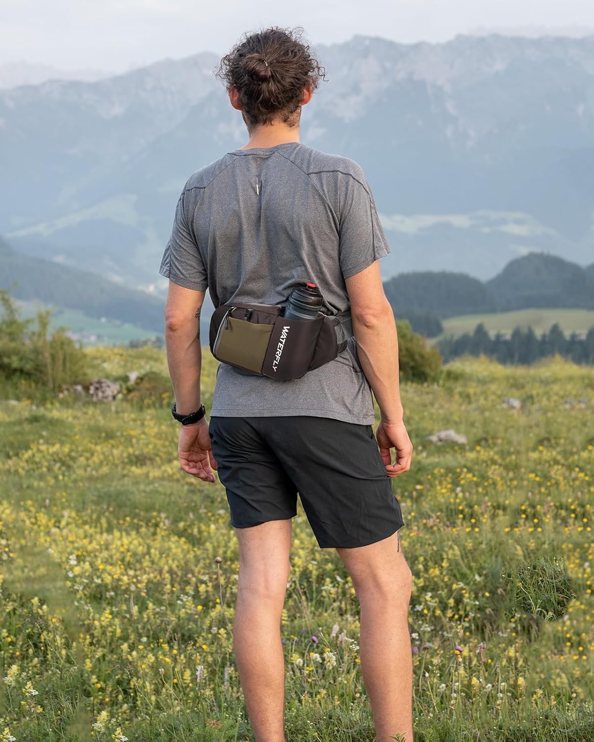 WATERFLY Fanny Pack Waist Bag: Hiking Water Bottle Holder with Strap Waist Pack for Women Men Hydration Hip Packs for Running Walking Traveling-Coffee Brown