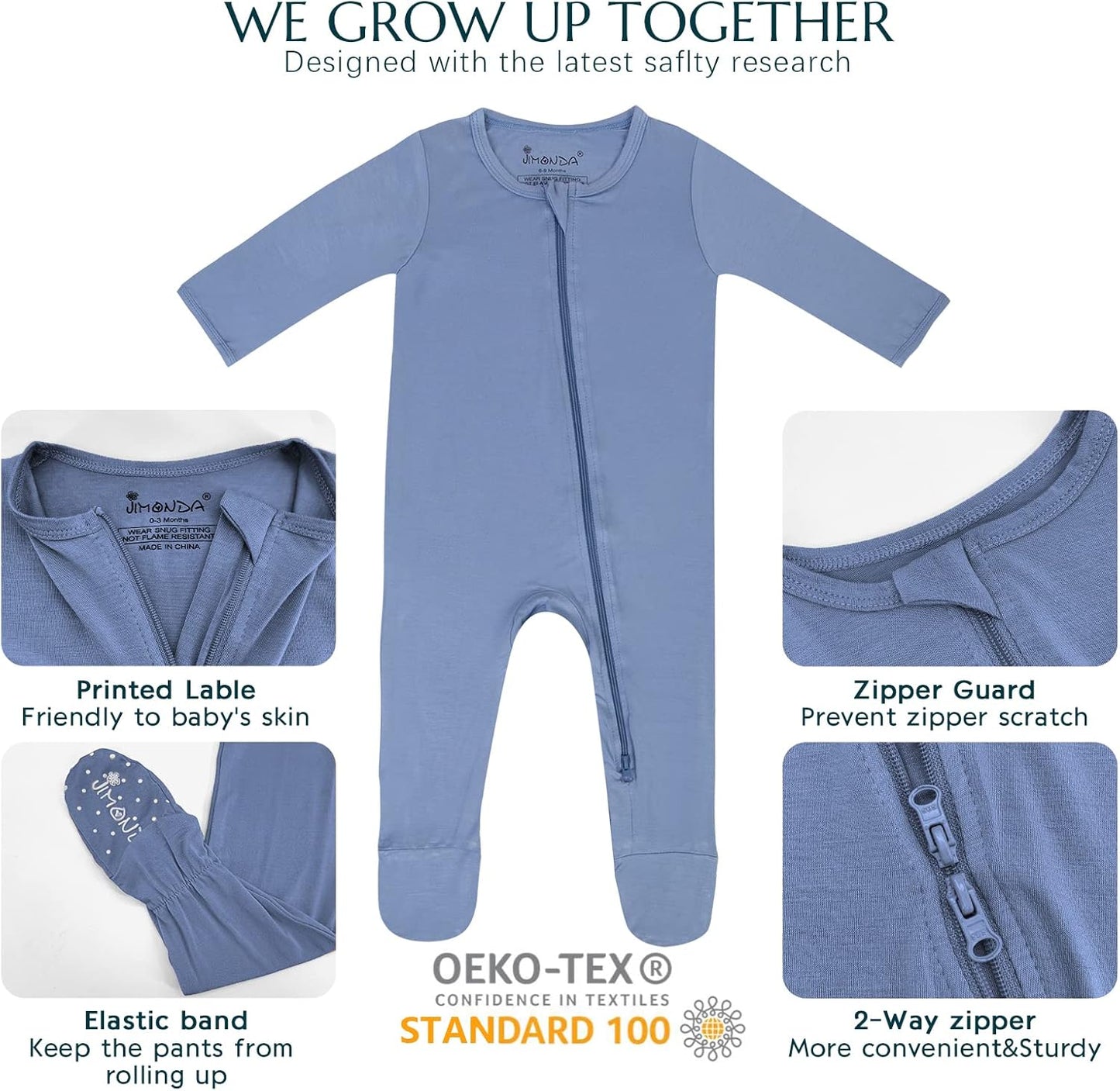 Jimonda Bamboo Baby Pajamas,Unisex Boys Girls One-Piece Footies,Long Sleeve Sleepers 2-Way Zip closure Romper