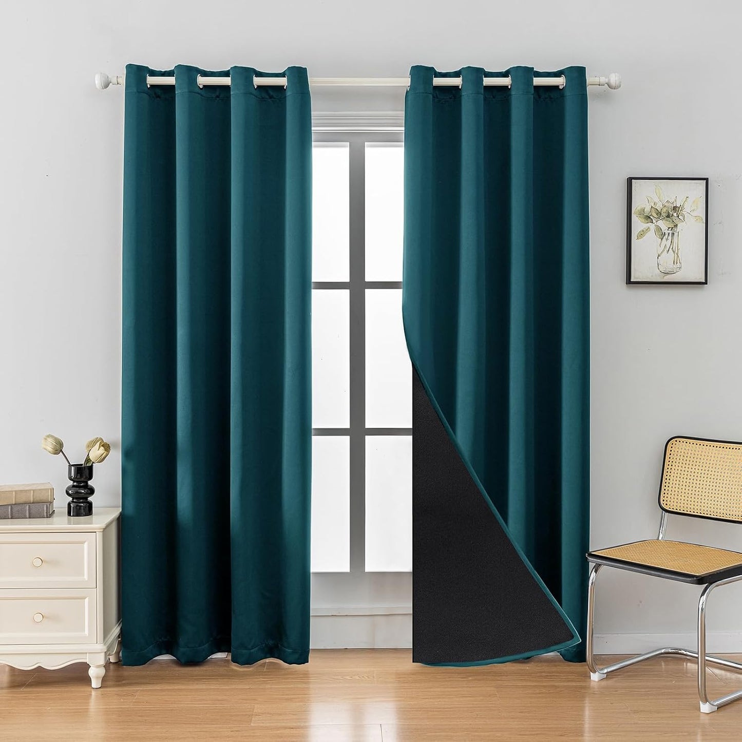 Anytime 100% Blackout Curtain Set, Thermal Insulated & Energy Efficiency Window Draperies for Guest Room, Full Shading Panels for Shift Worker and Light Sleepers（Greyish Blue, 2 Panels, 52W x 84L）