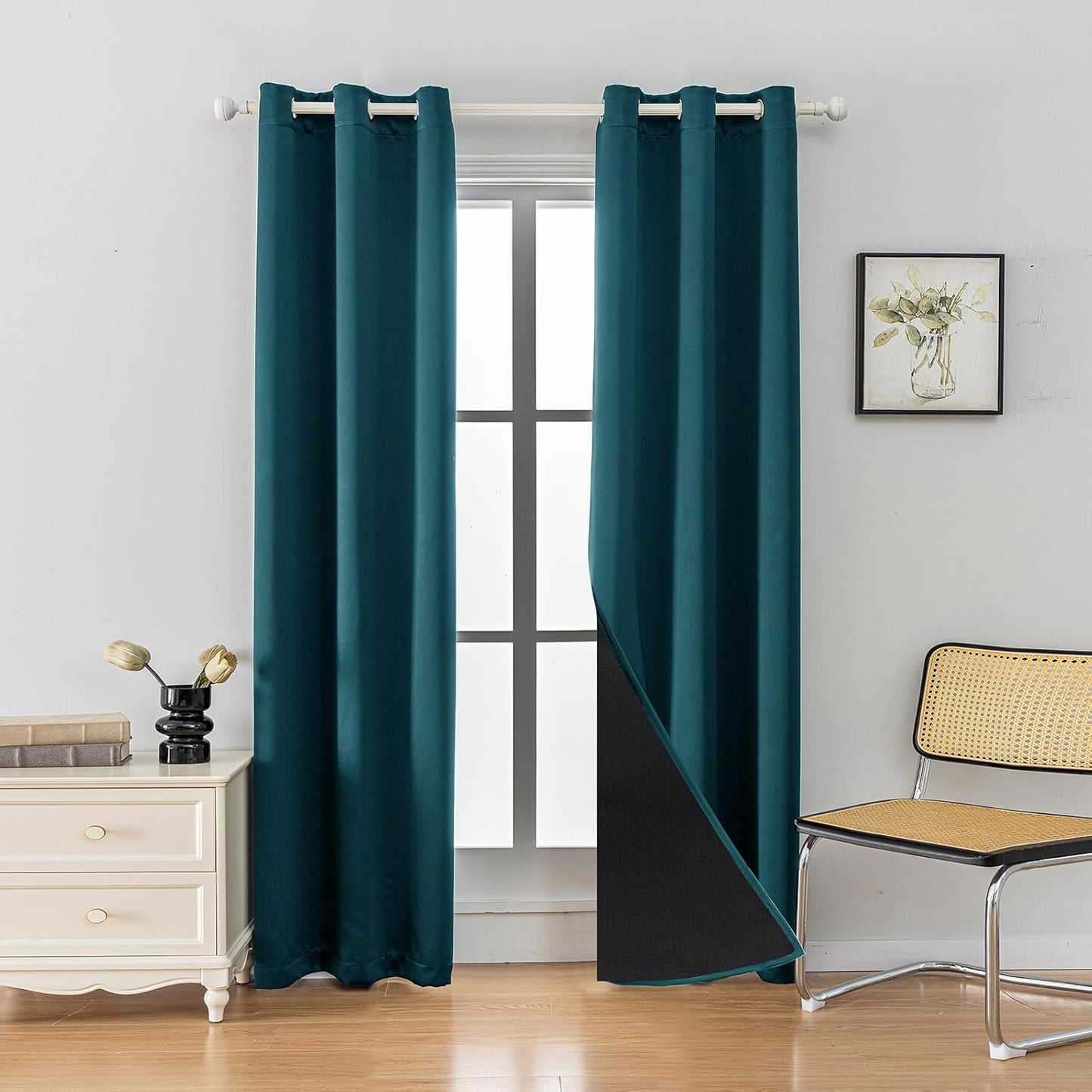 Anytime 100% Blackout Curtain Set, Thermal Insulated & Energy Efficiency Window Draperies for Guest Room, Full Shading Panels for Shift Worker and Light Sleepers（Greyish Blue, 2 Panels, 42W x 80L）