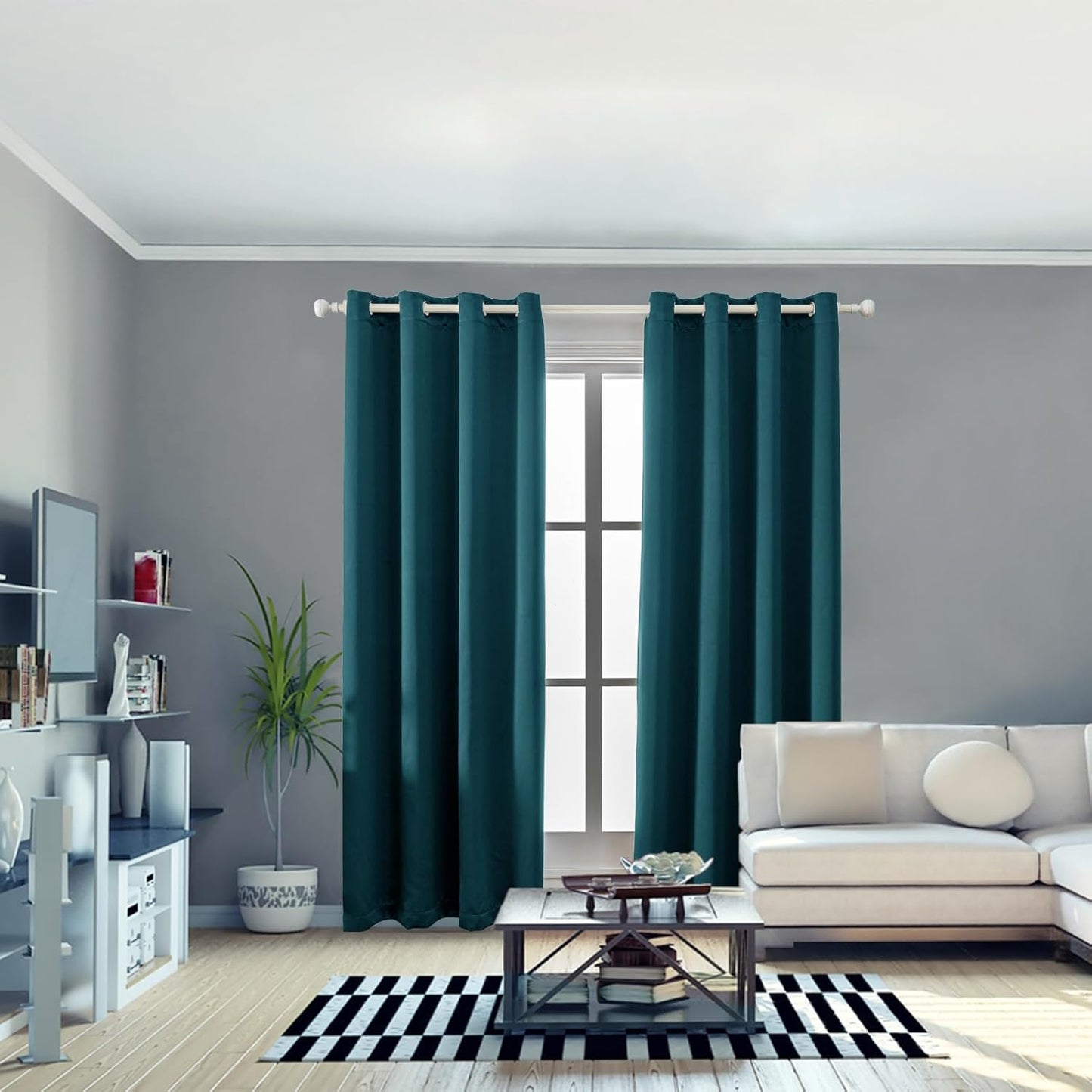 Anytime 100% Blackout Curtain Set, Thermal Insulated & Energy Efficiency Window Draperies for Guest Room, Full Shading Panels for Shift Worker and Light Sleepers（Greyish Blue, 2 Panels, 52W x 84L）