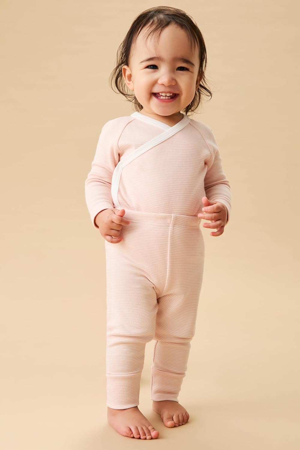 MORI Luxurious Baby Leggings in Blue Stripe, Elastic Waist, Organic, 0-3 Months