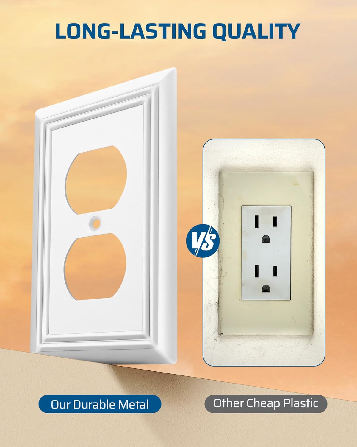 DEWENWILS 4 Pack White Outlet Cover Plate, White Metal Outlet Covers, 4.88"×3.13", Decorative Electric Outlet Covers