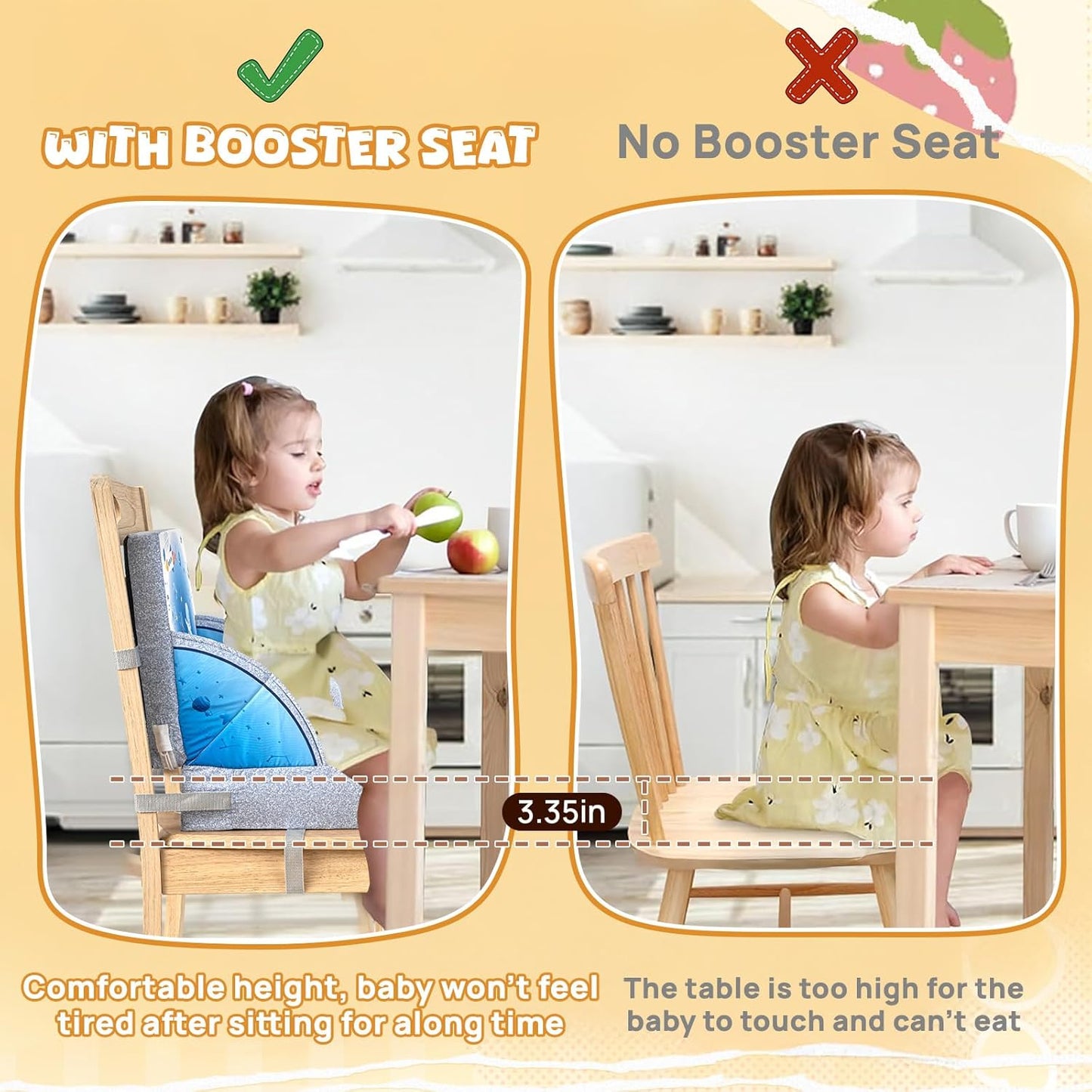 Toddler Booster Seat, Portable Baby Booster for Dining Table, Travel Toddler Chair with Adjustable Straps, Lightweight, Compact Design, Easy to Clean (Blue)