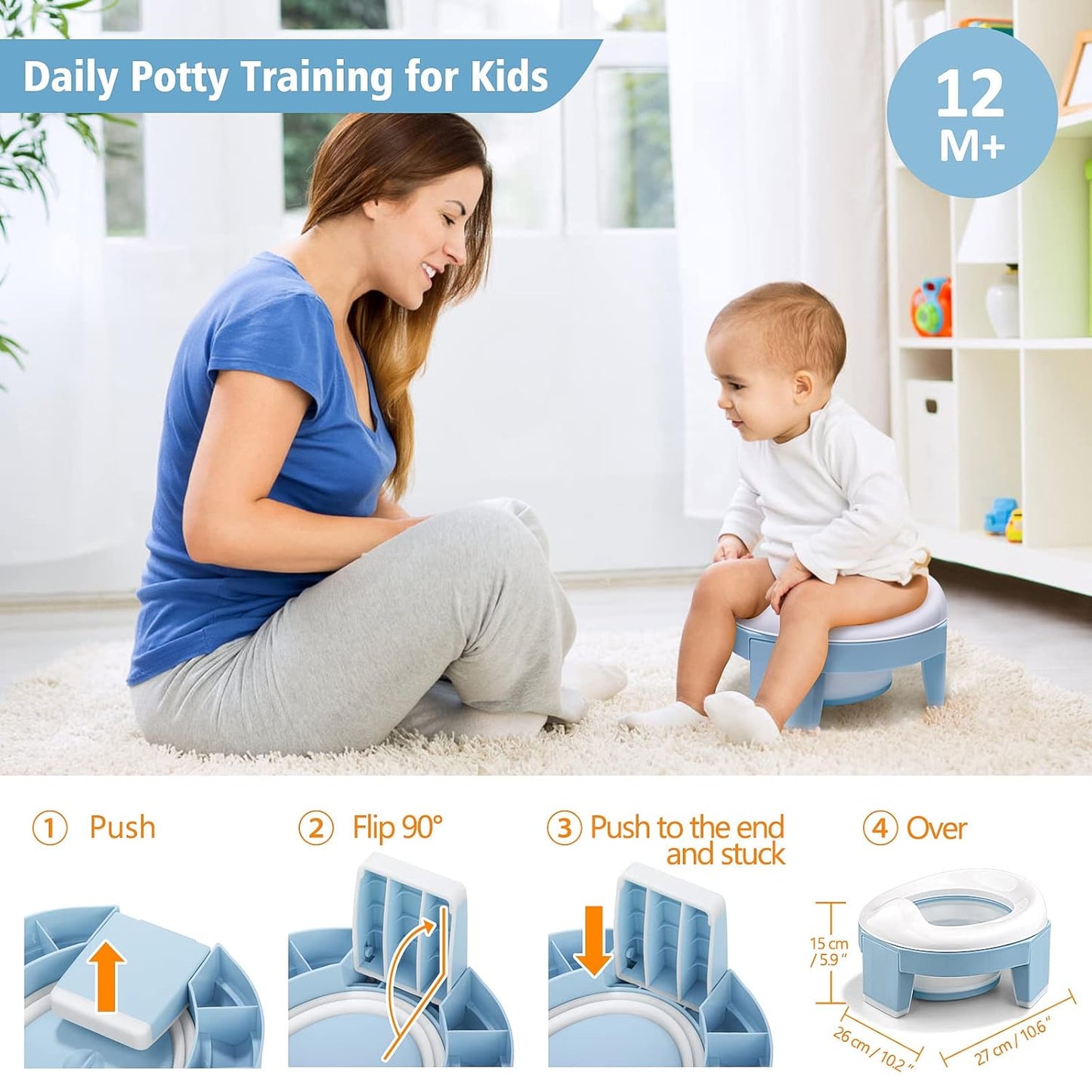 MCGMITT Potty Training Toilet Seat for Toddlers Boys Girls, Portable Baby Toilet Folding Kids Potty Chair Cover with Splash Guard for Travel, Including 3 Non-Slip Feet and Storage Bag (Blue)