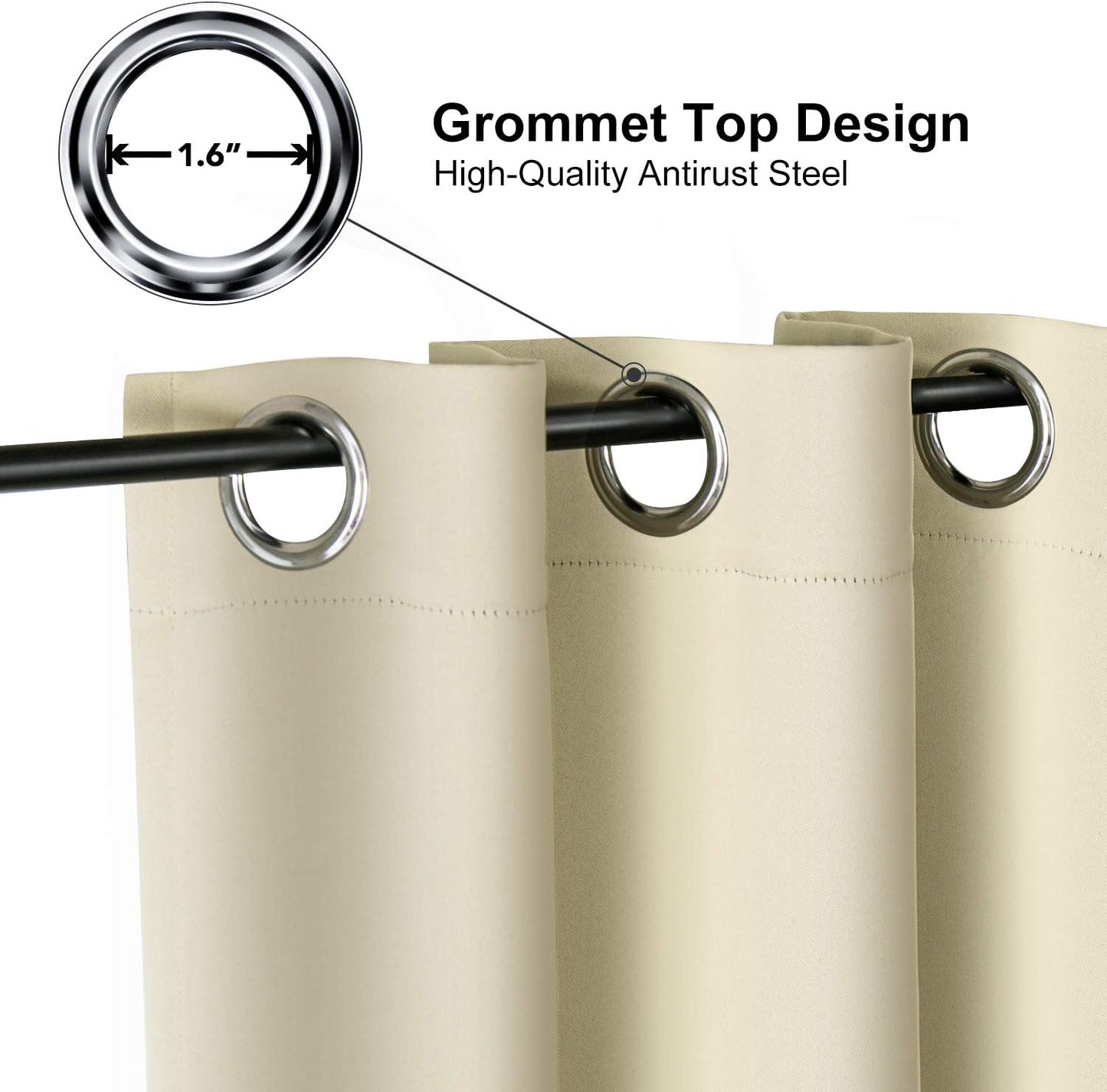 ChrisDowa Blackout Curtains 70 inches Wide for Bedroom - 2 Panels Set Extra Wide Grommet Thermal Insulated Room Darkening Curtains for Living Room (Beige, 70 x 84 Inch)