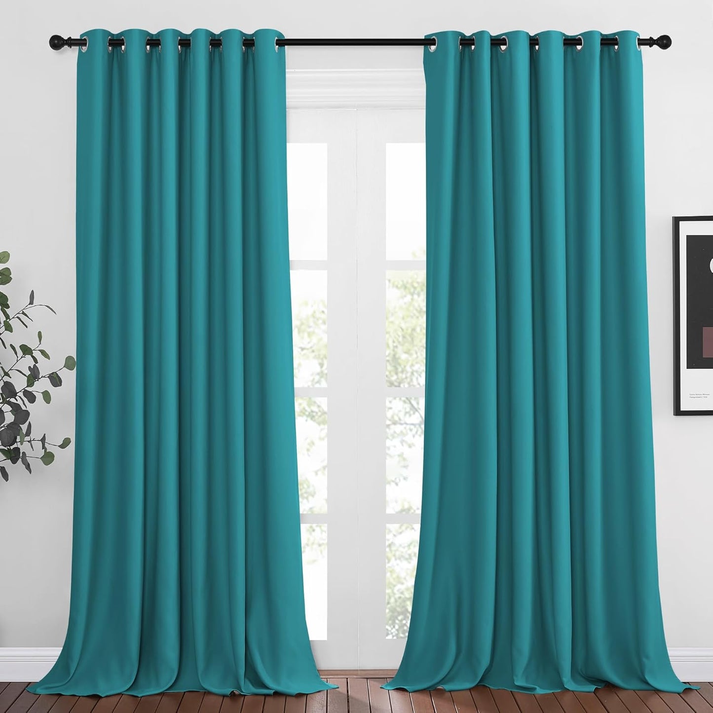 NICETOWN Bedroom Blackout Curtains Panels - Triple Weave Energy Saving Thermal Insulated Solid Grommet Blackout Draperies for Patio (80 inches by 108 Inch, Peacock Teal, Set of 2)