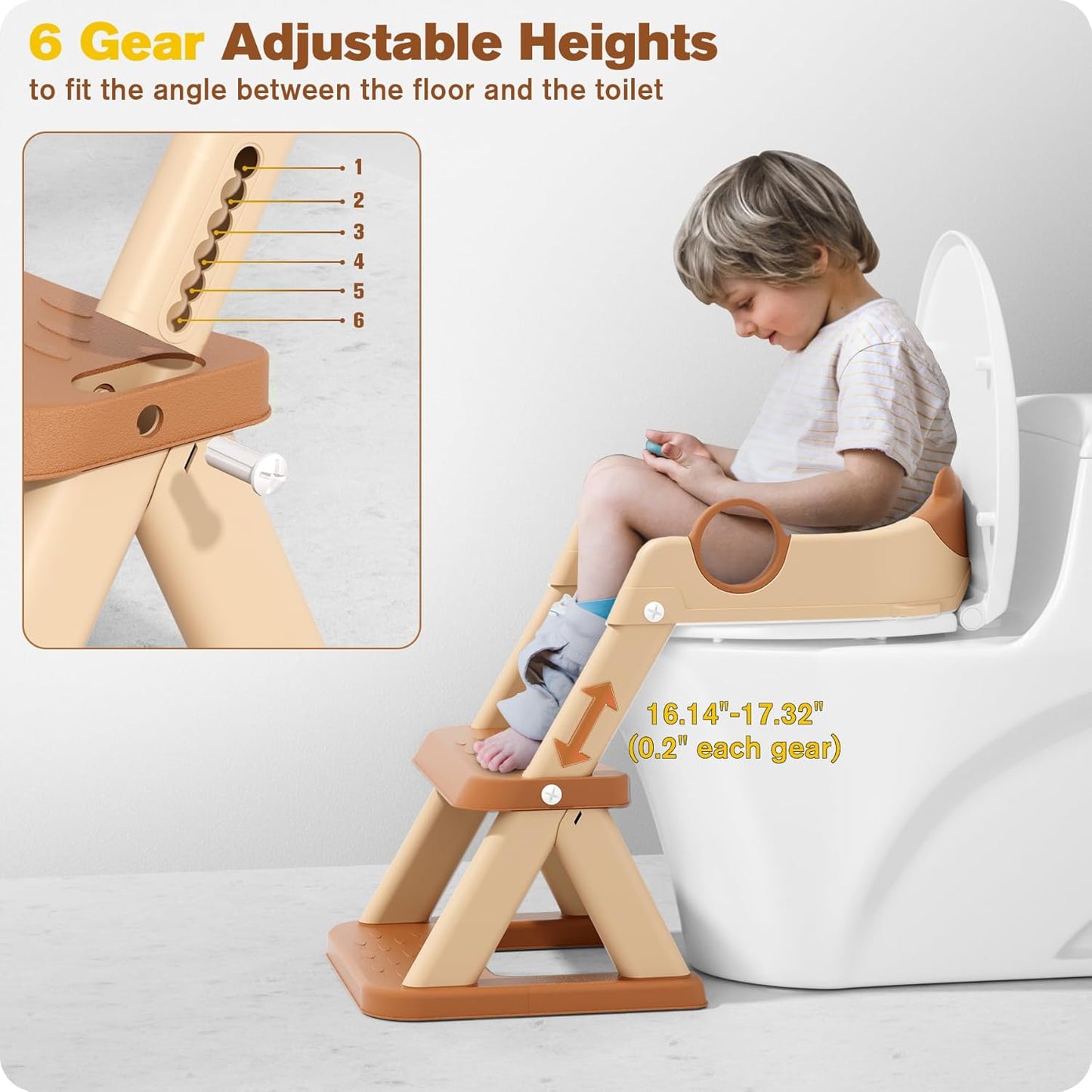 Potty Training Seat, Upgrade Toddler Toilet Seat for Kids Boys Girls, 2 in 1 Potty Training Toilet for Kids, Splash Guard Anti-Slip Pad Step Stool（Brown）