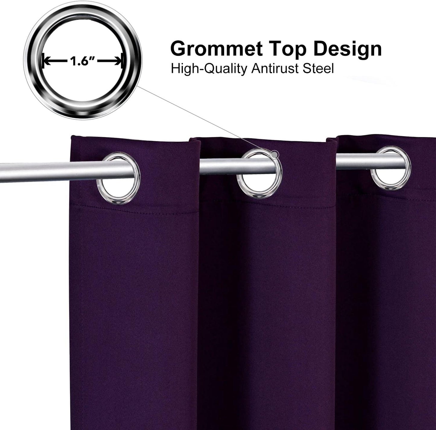 ChrisDowa Blackout Curtains 120 Inches Long 2 Panels Set for Living Room, Grommet Thermal Insulated Room Darkening Curtains for Bedroom (Royal Purple, 52 x 120 Inch)