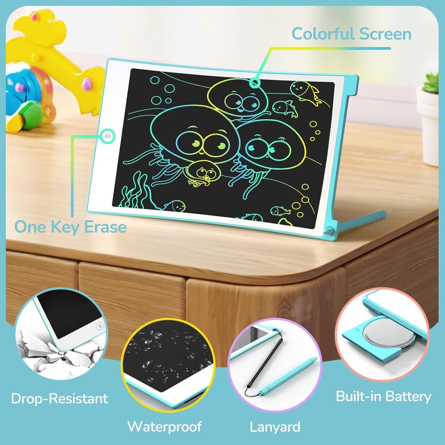 TECJOE 4 Pack LCD Writing Tablet, 8.5 Inch Colorful Doodle Board Drawing Tablet for Kids, Kids Travel Games Activity Learning Toys Birthday Gifts for 3 4 5 6 Year Old Boys Girls Toddlers Preschooler