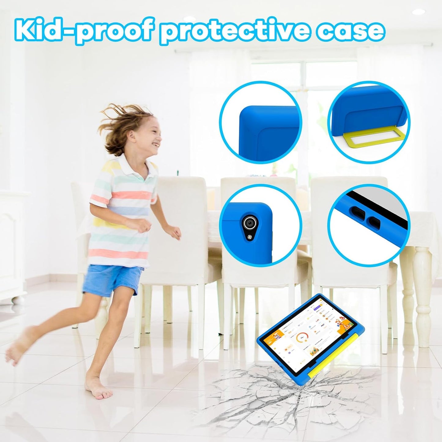 Kids Tablet｜Upgraded Android 14 Tablet 10 inch for Kids with Protective Case｜Octa-Core｜64GB｜1TB TF Card Expandable｜Dual Camera｜Parental Control｜Great Gift for Toddler(Blue)