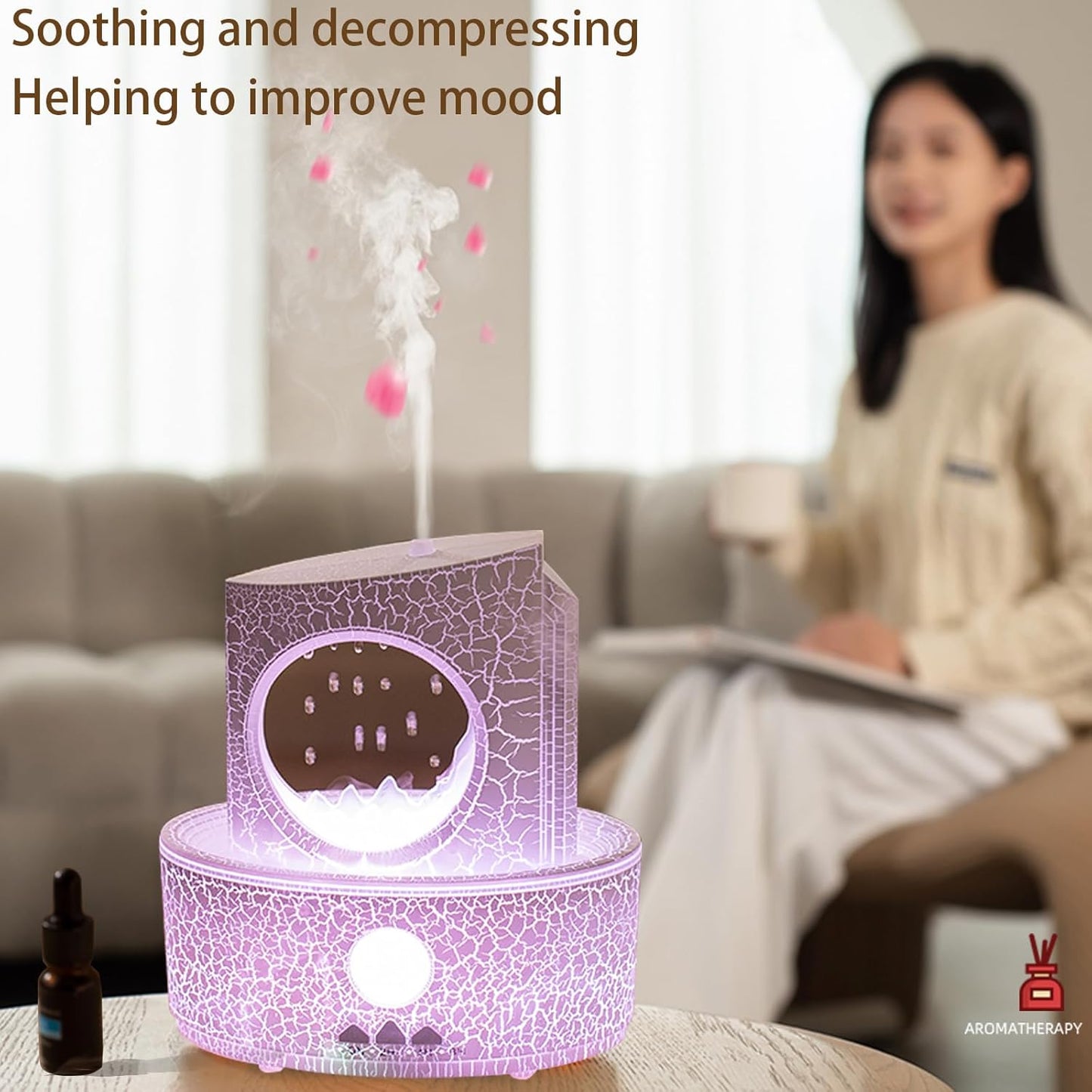 Raindrop Humidifiers for Bedroom,300ML Ultrasonic Small Humidifier, Aromatherapy Essential Oil Vaporizer, Essential Oil Diffuser with Atmosphere Light,Suitable for Bedroom, Hotel,Gym,Yoga Room