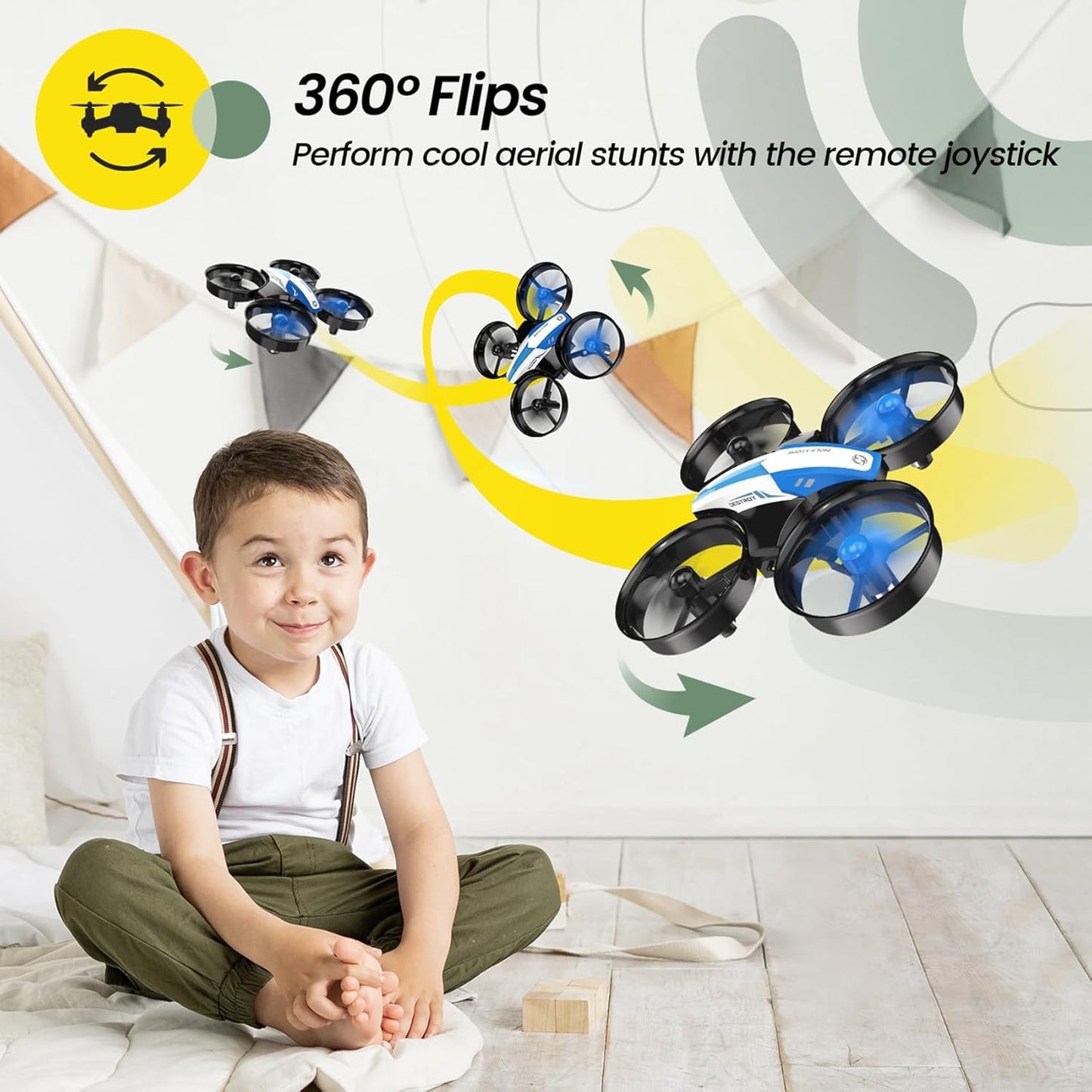 Holy Stone Mini Drone for Kids and Beginners RC Nano Quadcopter Indoor Small Helicopter Plane with Auto Hovering, 3D Flips, Headless Mode and 3 Batteries, Great Gift Toy for Boys and Girls, HS210 Blue