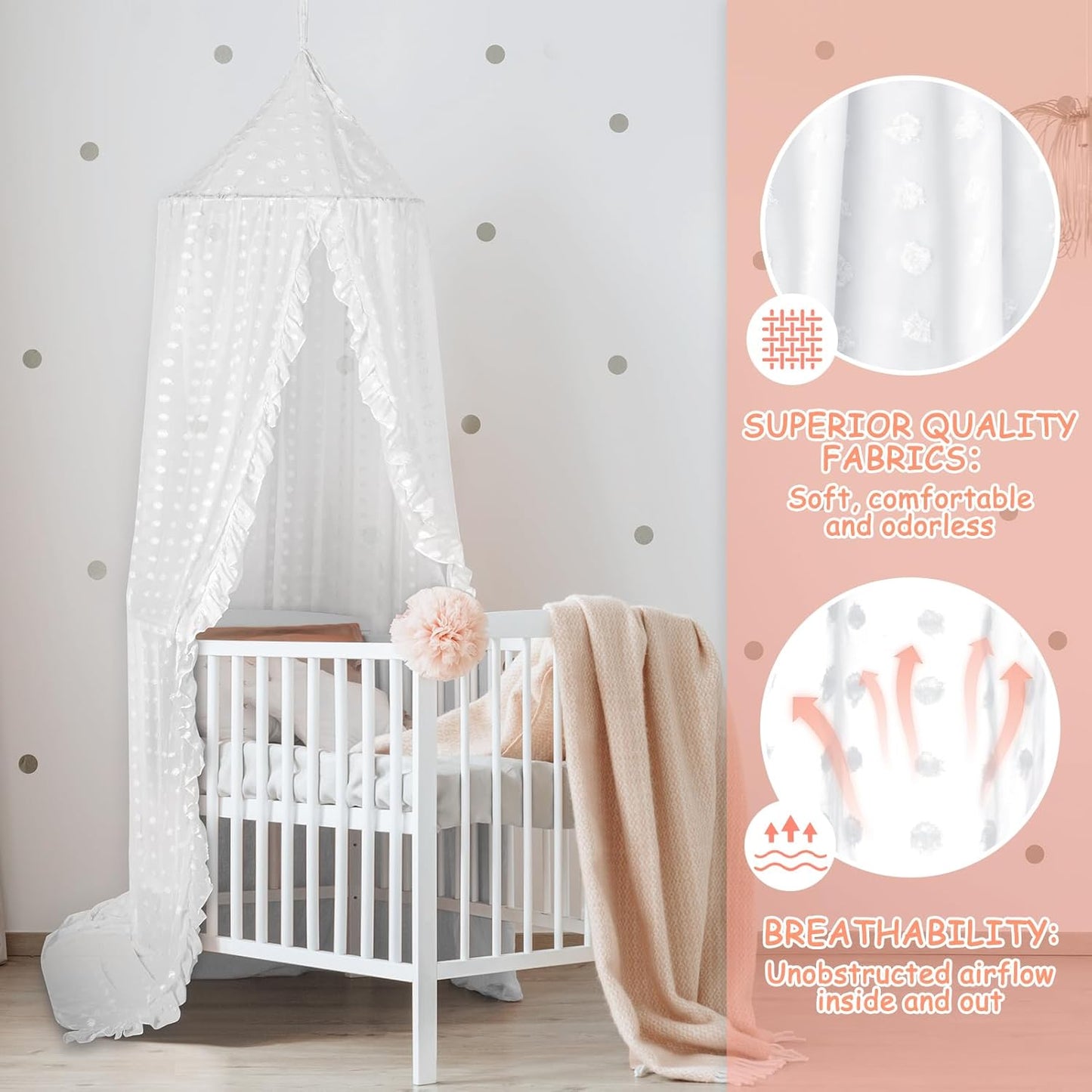 Princess Bed Canopy for Girls - Crib Canopy for Bed - Mosquito Net for Bed, Kids Bed Canopy with Princess Room Decor for Girls Bedroom,Children's Reading Room Decor (White)
