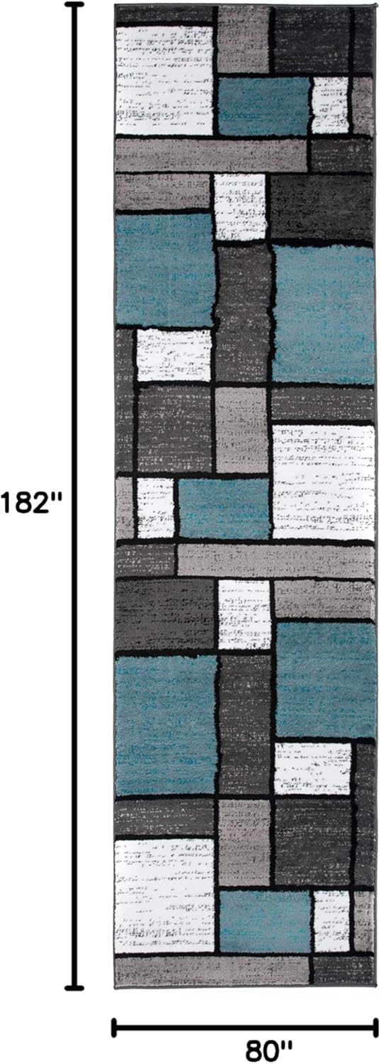 Rugshop Contemporary Modern Boxes for Home Office,Living Room,Bedroom,Kitchen Non Shedding Runner Rug 2'7" x 6' Blue