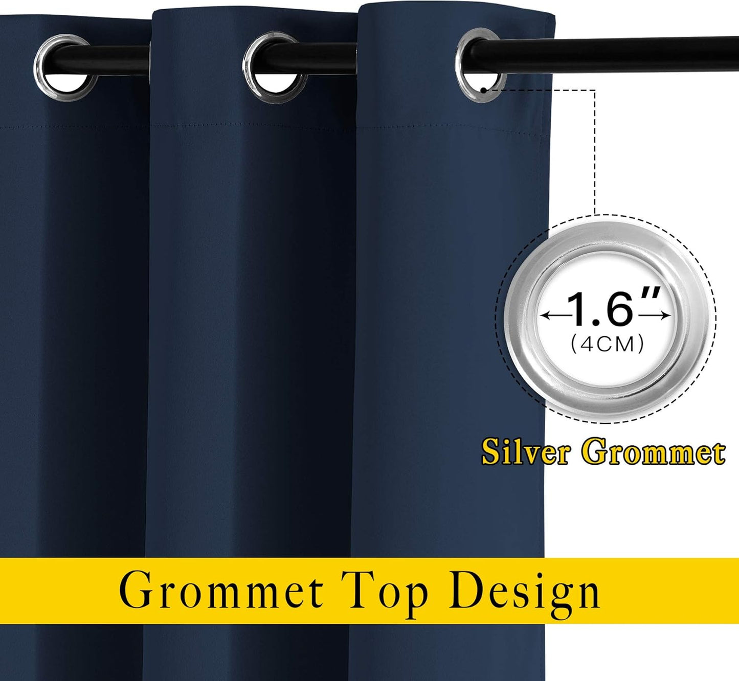 NICETOWN Navy Blue Blackout Curtains, Grommet Thermal Insulated Window Drapes Room Divider Blinds Sound Reducing for Living Room, W46 x L102, 2 Pieces