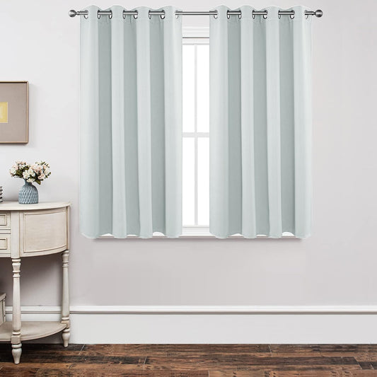 Joydeco White Curtains 45 Inches Long 2 Panels Set, Thermal Insulated Long Curtains& Drapes 2 Burg, Room Darkening Grommet Drapes for Living Room Bedroom Window (W52 x L45 Inch, Greyish White)