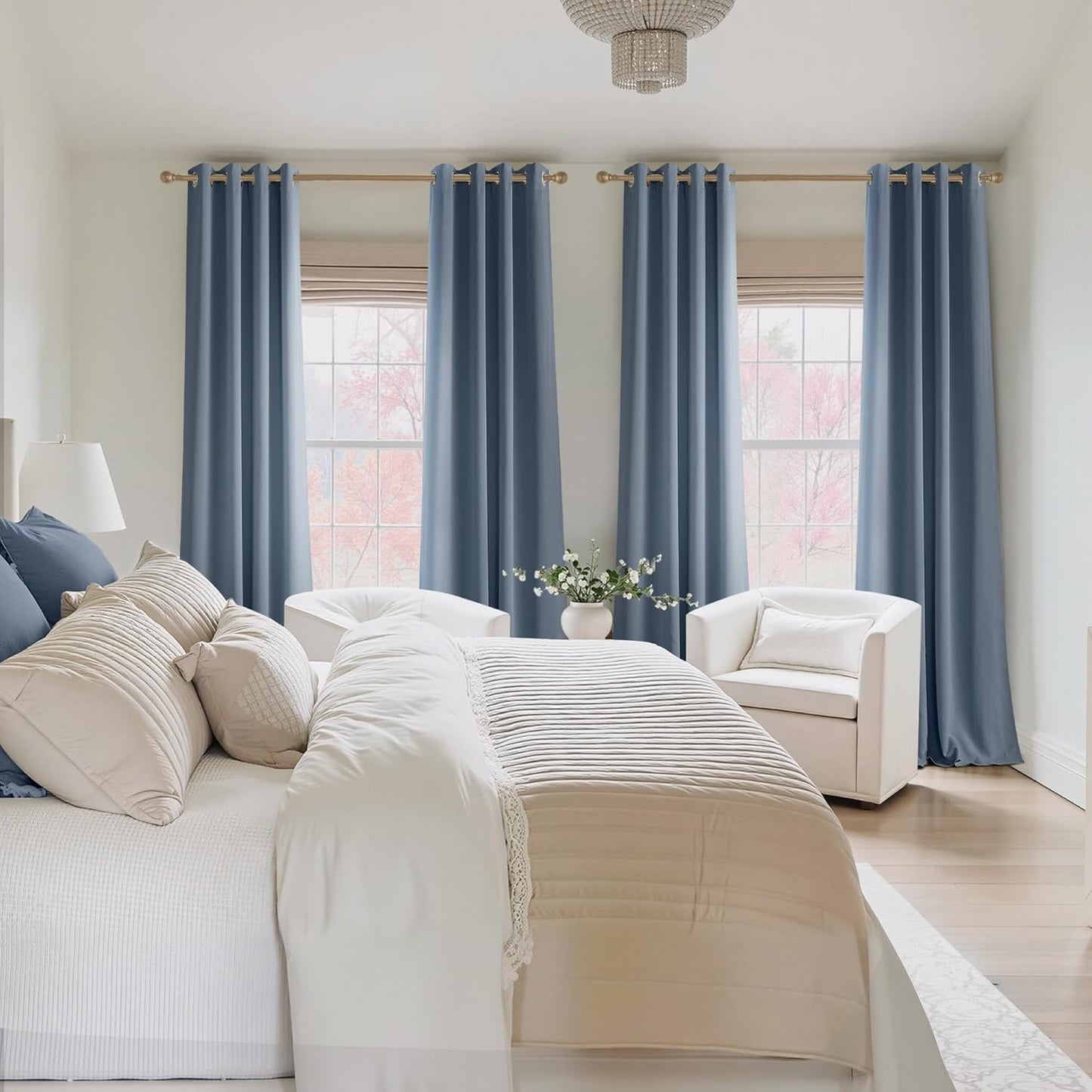 NICETOWN Blue Blackout Thermal Grommet Curtains, Sound Reducing Light Blocking Shades for Living Room, Bedroom, Closet, Kids Room, Boys Room - Durable, 2 Panels, W52 x L84, Stone Blue