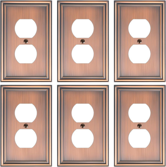 6-Pack Single Duplex Outlet Cover Plate, Decorative Antique Copper Switch Plates and Outlet Covers, Metal Wall Plates for Electrical Outlets, 1 Gang Receptacle Cover, Corrosion Resistant