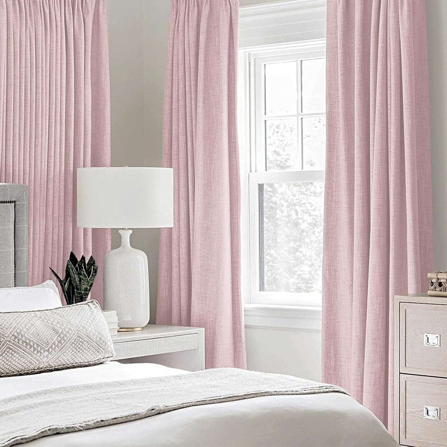 MIULEE Linen Texture 90 Inches Curtains for Bedroom 100% Blackout Thermal Insulated Pink Curtains Grommet Room Darkening Curtains/Draperies for Living Room Nursery 52x90 Inch (2 Panels)