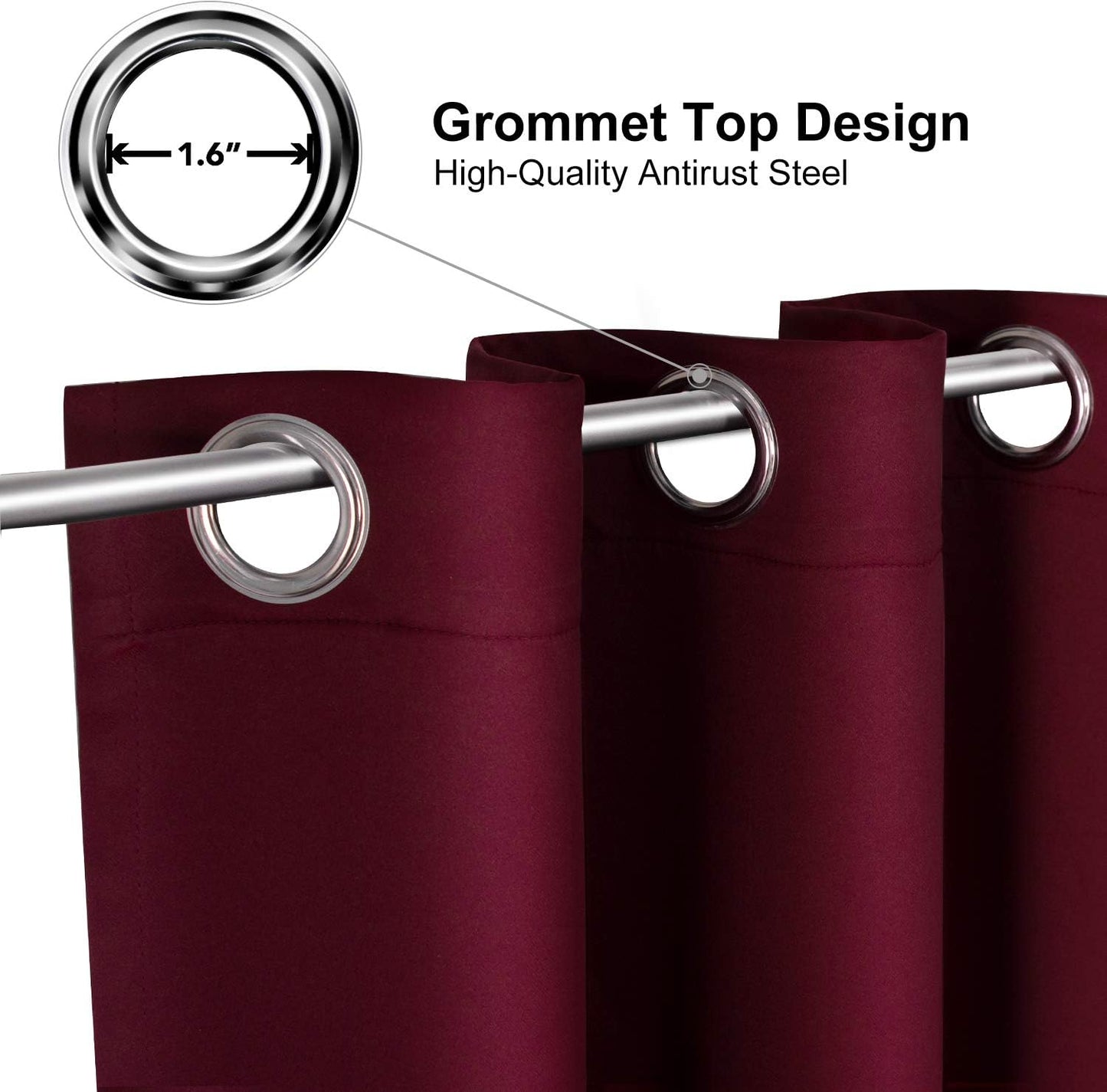 ChrisDowa Grommet Blackout Curtains for Bedroom and Living Room - 2 Panels Set Thermal Insulated Room Darkening Curtains (Burgundy Red, 38W x 54L)