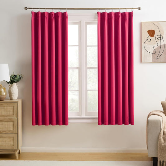 KEQIAOSUOCAI Pinch Pleated Hot Pink Blackout Curtains 63 Inches Long, Sound & Light Reducing Room Darkening Drape for Girl's Bedroom(Hot Pink, 2 Panels, W40 x L63)