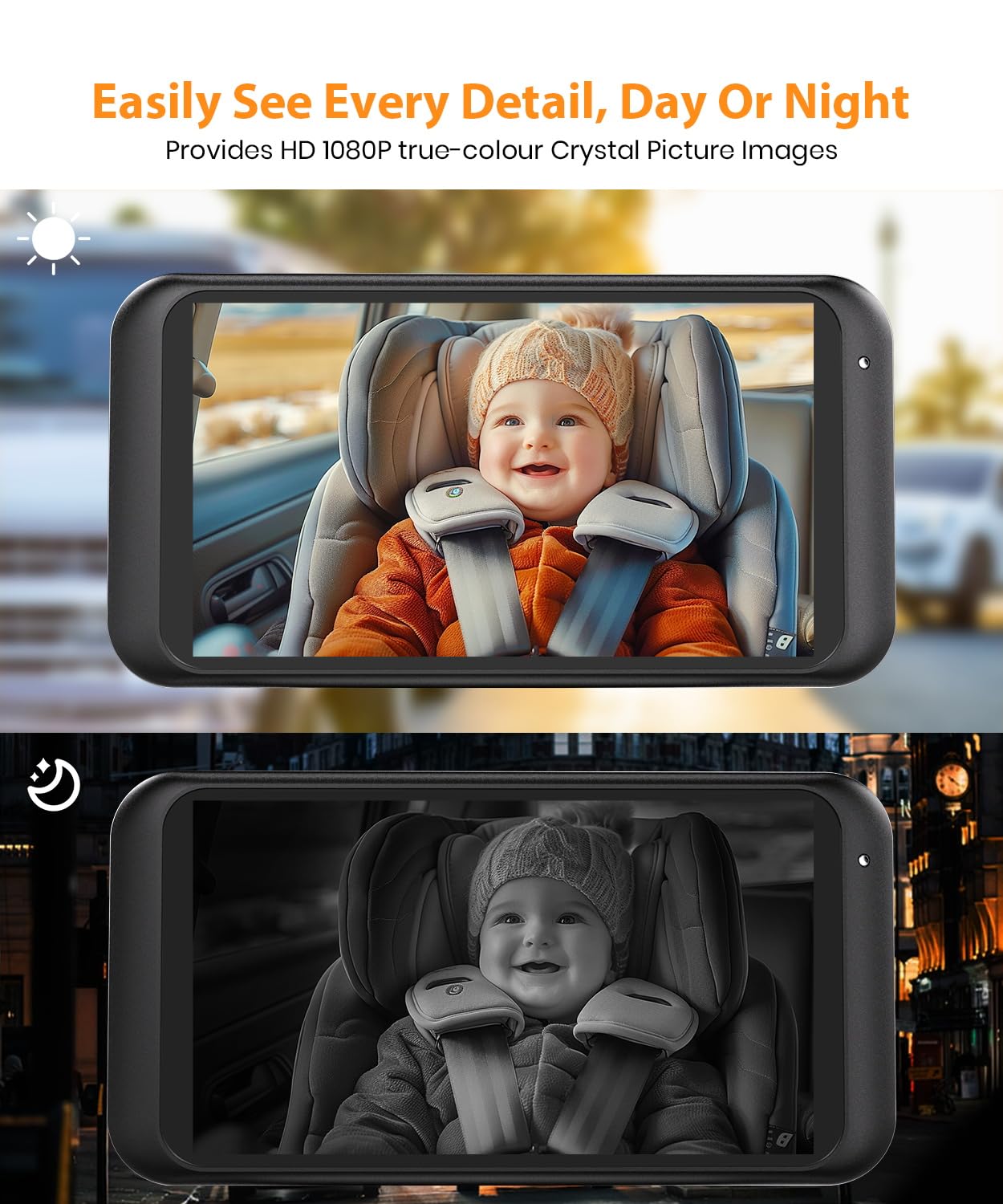 BV2 USB Car Camera for Baby : 4.5" Car Seat Camera with 1080P Crystal Clear Mirror View, Easy Installation Carseat Rear Facing Moitor for Pet & Kids, HD IR Night Vision Backseat Monitor