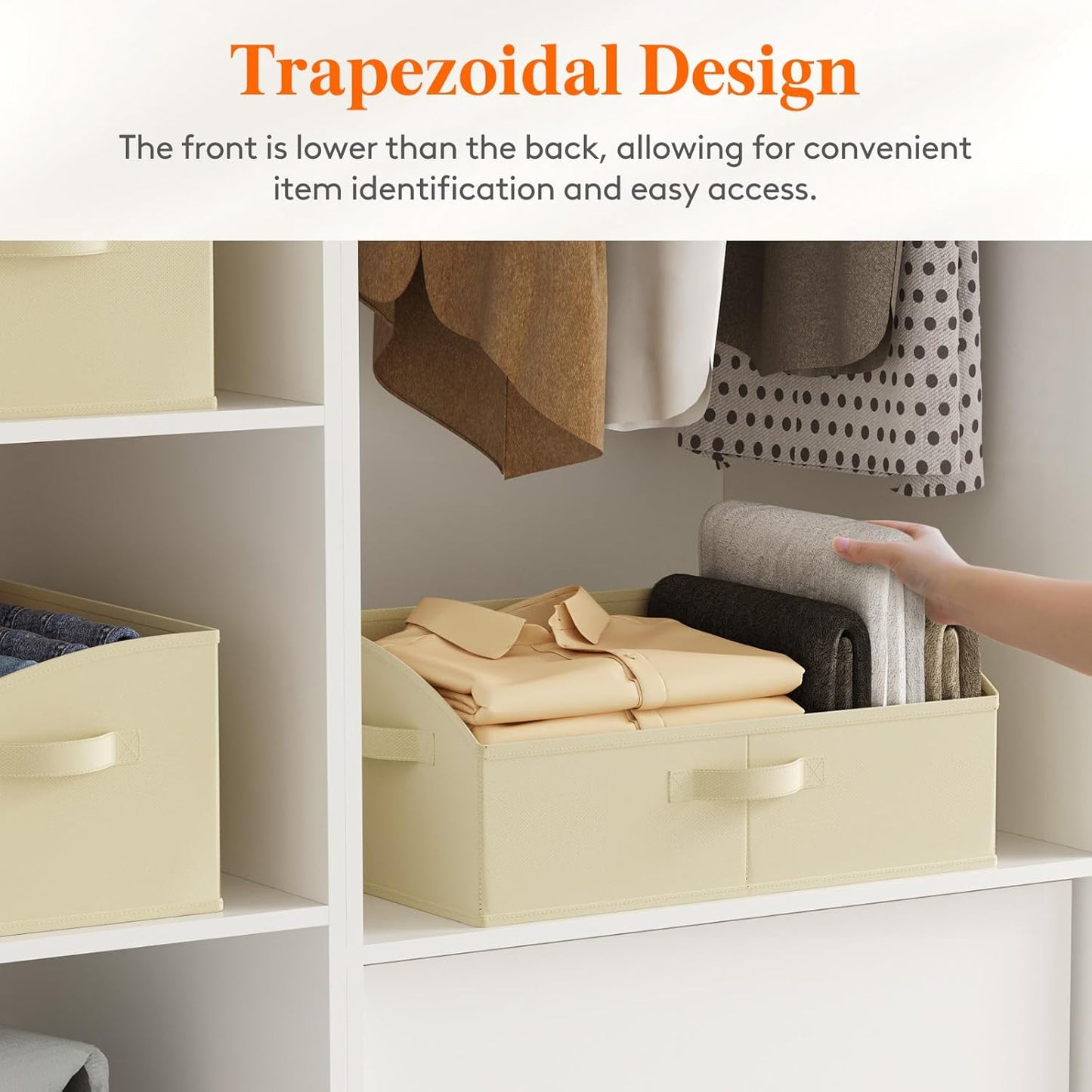 Lifewit Storage Baskets for Shelves, 6 Packs Non-woven Fabric Trapezoid Closet Organizer Bins with Handles, Foldable Clothing Containers Box for Clothes, Toy, Towel, Book, DVD, Hats, Large-Beige