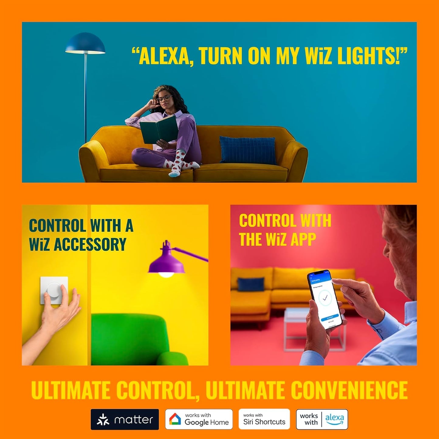 WiZ Color ST19 Color Filament LED Smart Bulb - Pack of 6-300 Lumen - E26 Indoor - Connects to Your Existing Wi-Fi - Control with Voice or App + Activate with Motion - Matter Compatible.