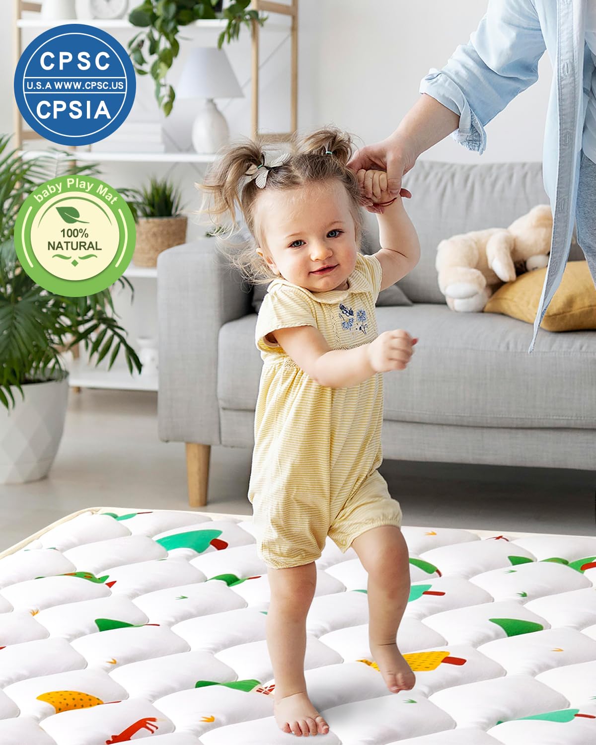 Odorless Premium Foam Baby Play Mat 36" x 36", Soft Microfiber Fabric Crawling Mat for Floor- Comfortable and Hypoallergenic, Non-Slip Cushioned Floor Playpen mat for Infants,Babies,Toddlers