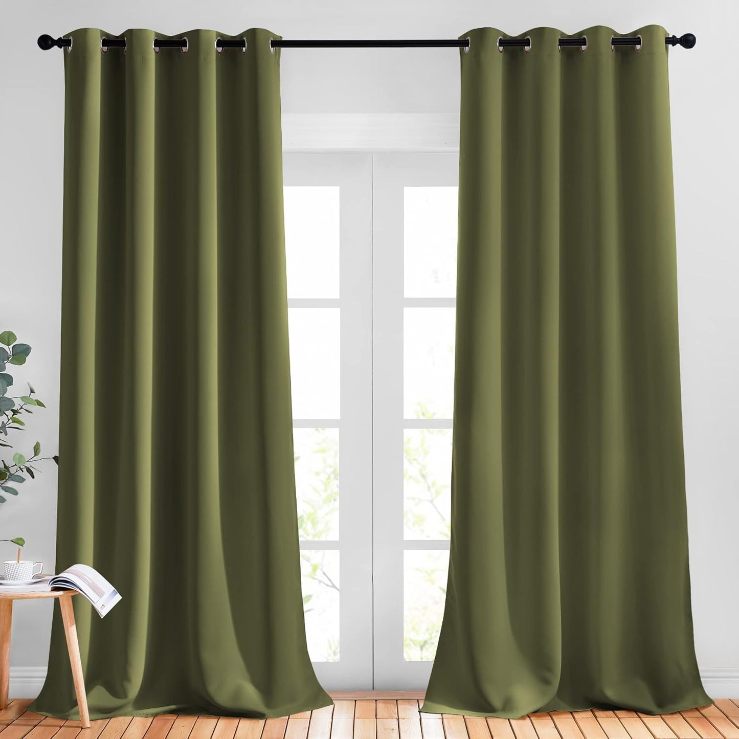 NICETOWN Patio Glass Door Panels - (52 inches Wide x 120 inches Long, Olive Green, 1 Pair) Blackout Curtains for Window Decoration, Privacy Panel Drapes for Dining Room and Guest Room